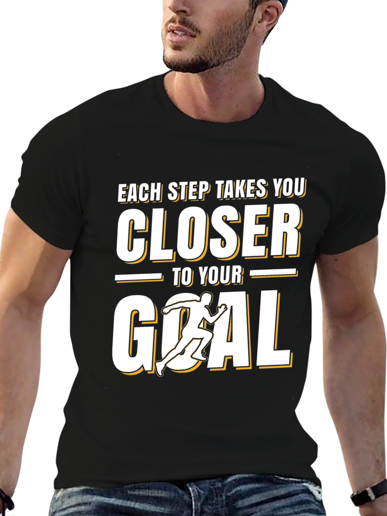 Motivational Each Step Closer to Goal Black T-Shirt
