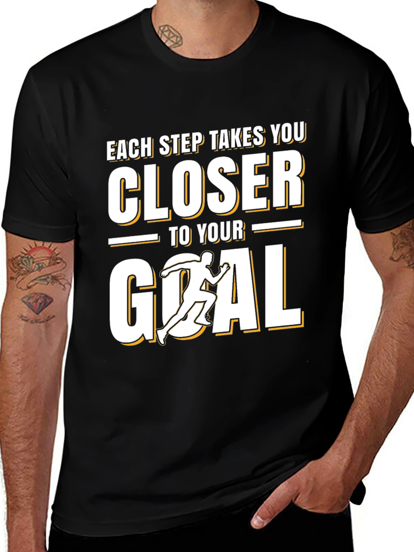 Motivational Each Step Closer to Goal Black T-Shirt