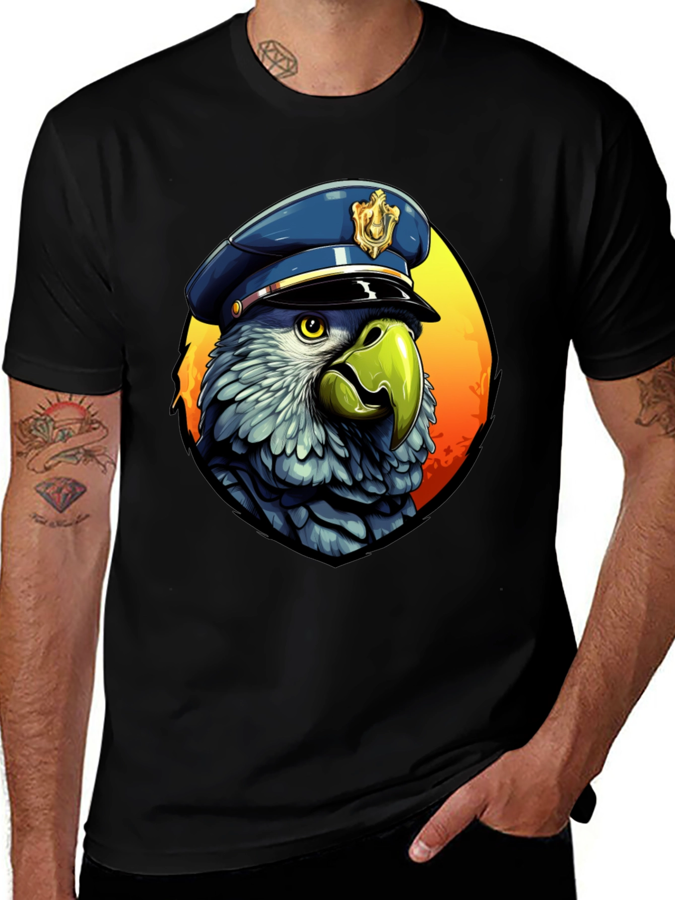 Parrot Police T-Shirt - Cartoon Graphic Tee