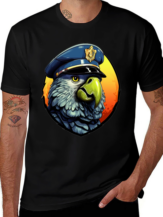 Parrot Police T-Shirt - Cartoon Graphic Tee