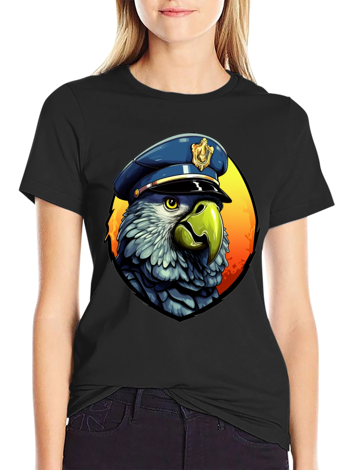 Parrot Police T-Shirt - Cartoon Graphic Tee