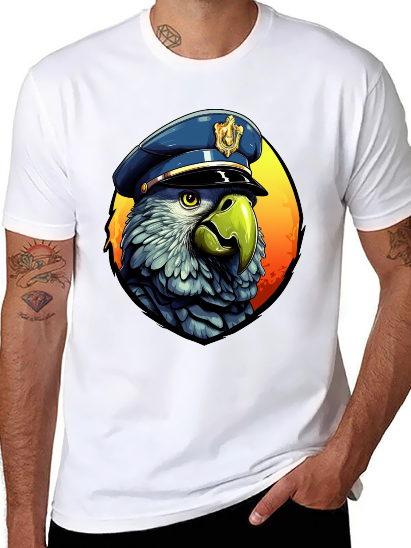 Parrot Police T-Shirt - Cartoon Graphic Tee