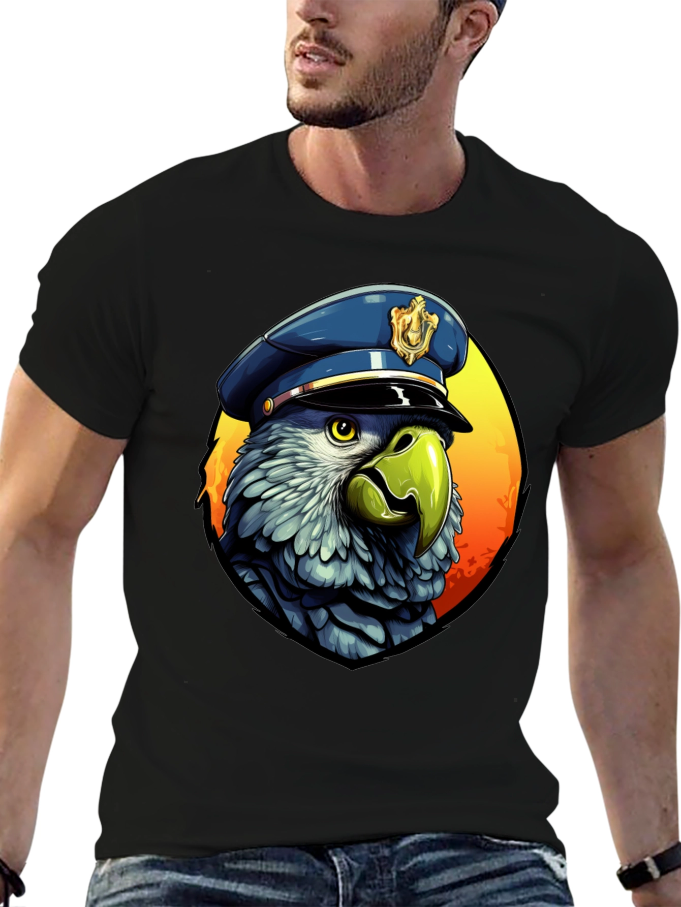 Parrot Police T-Shirt - Cartoon Graphic Tee