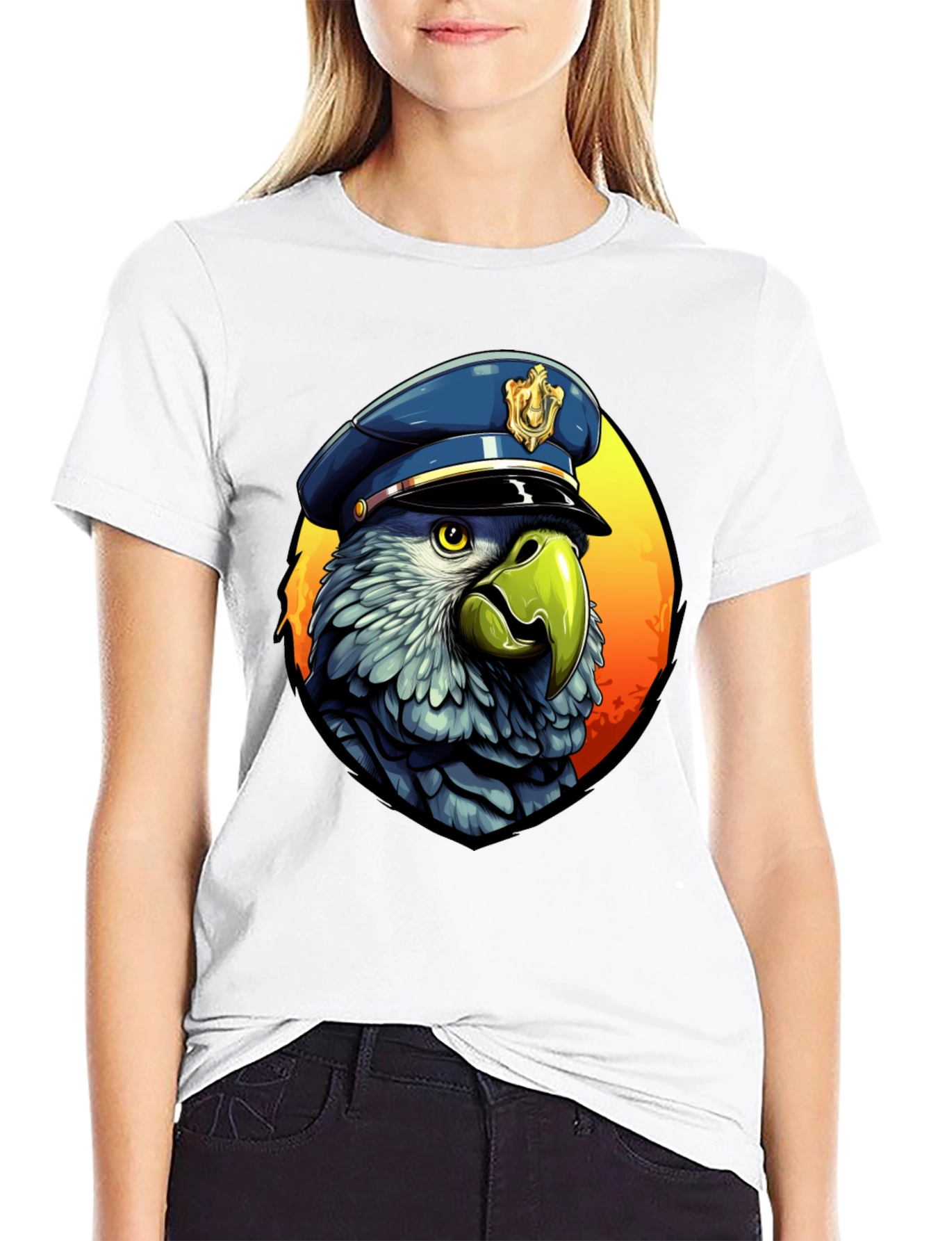 Parrot Police T-Shirt - Cartoon Graphic Tee