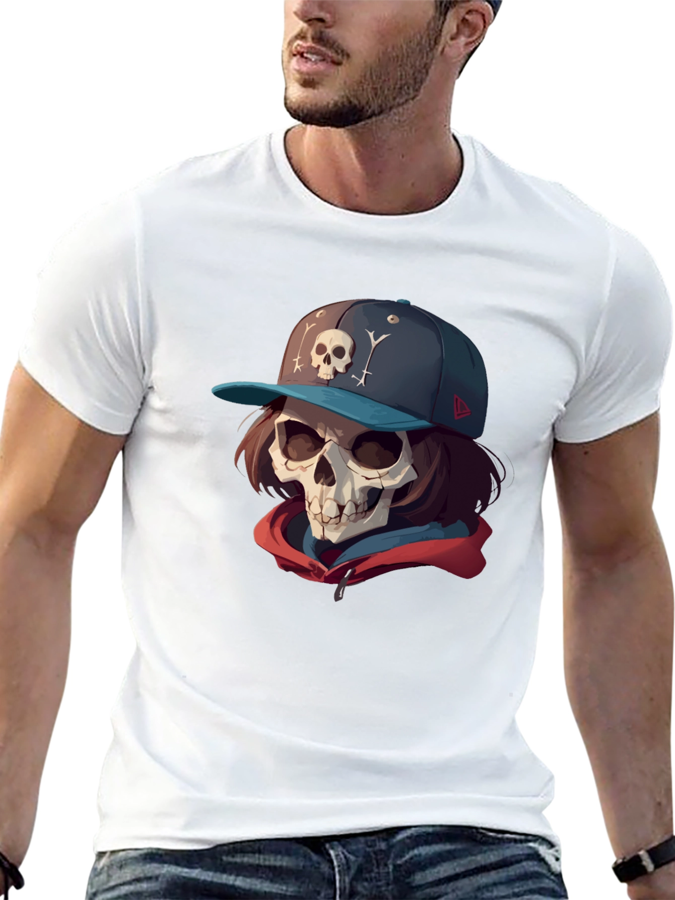 Skull Cap Graphic Tee - Edgy Streetwear