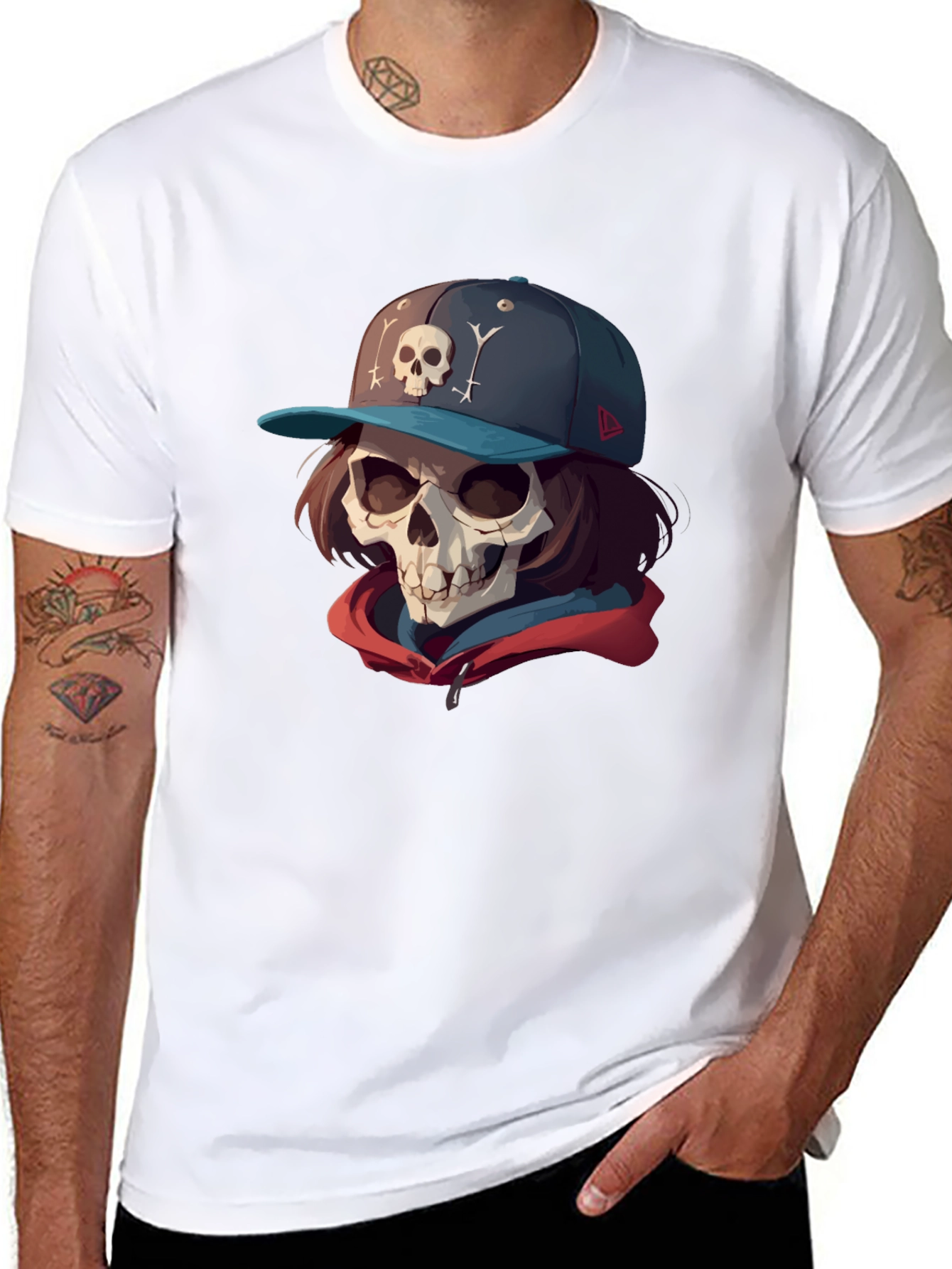 Skull Cap Graphic Tee - Edgy Streetwear