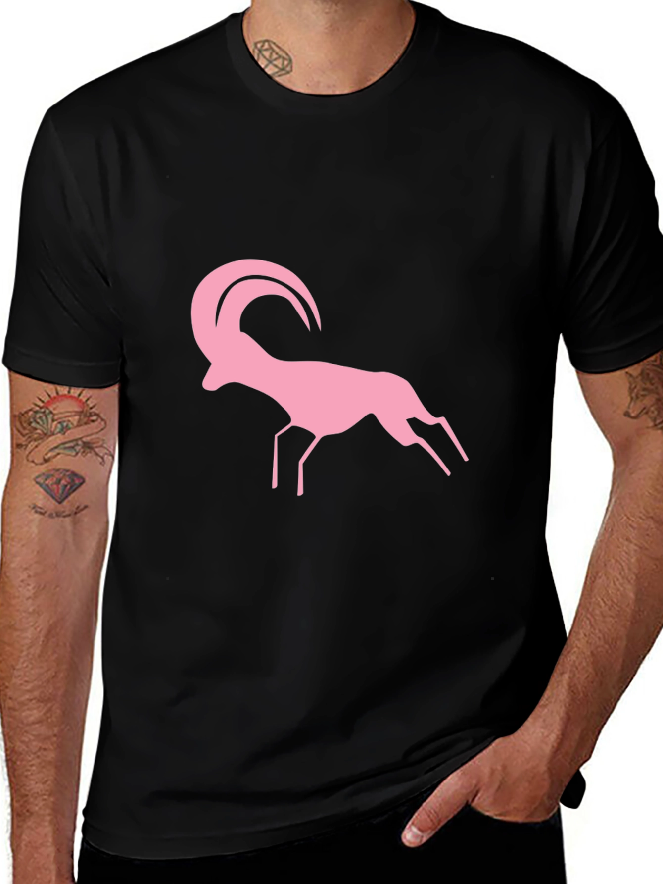 Pink Ram Graphic Black T-Shirt