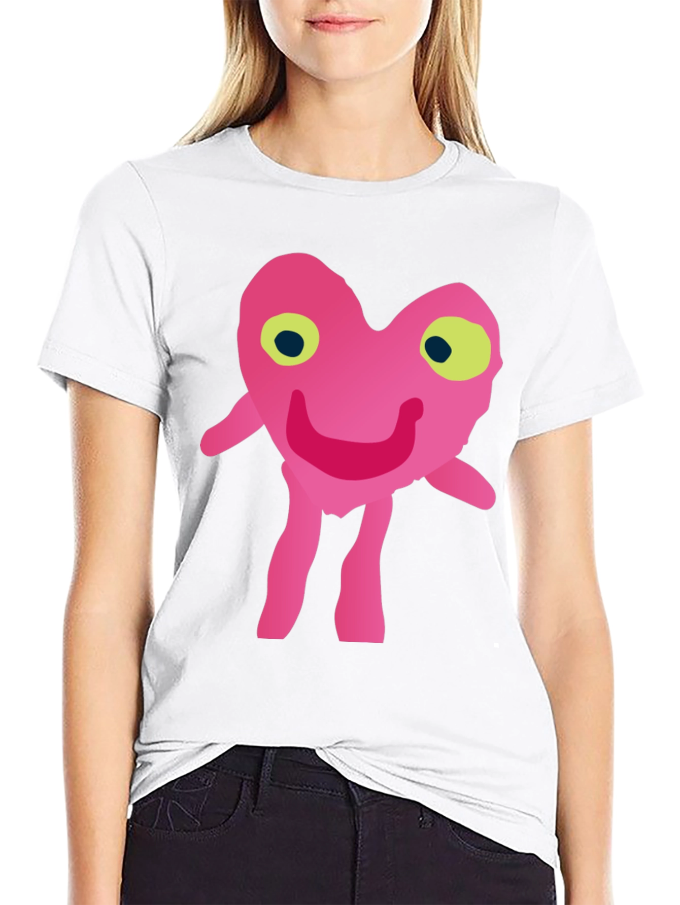 Funny Pink Heart Character Graphic T-Shirt