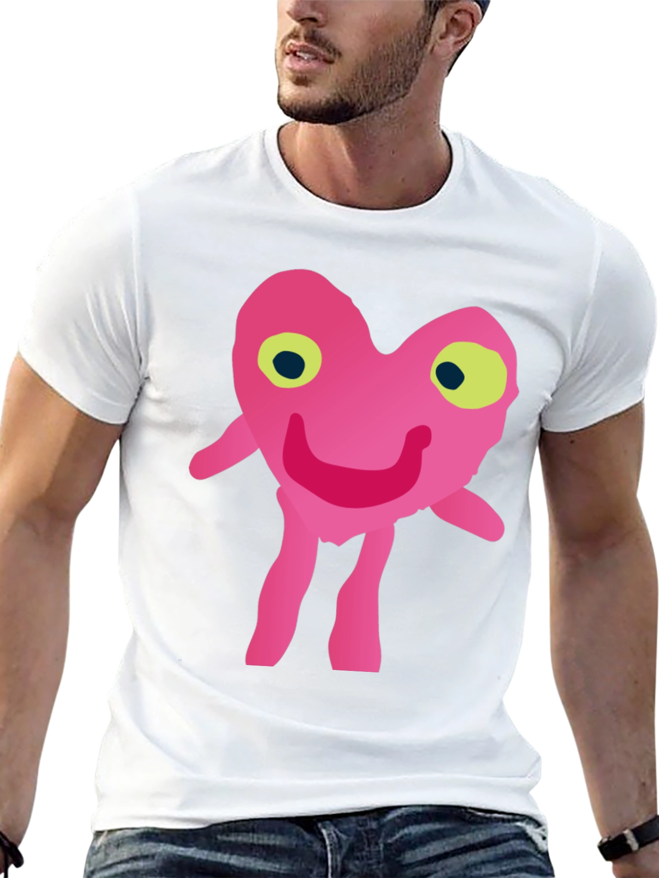Funny Pink Heart Character Graphic T-Shirt