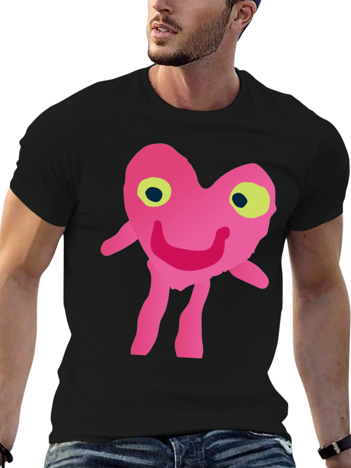 Funny Pink Heart Character Graphic T-Shirt
