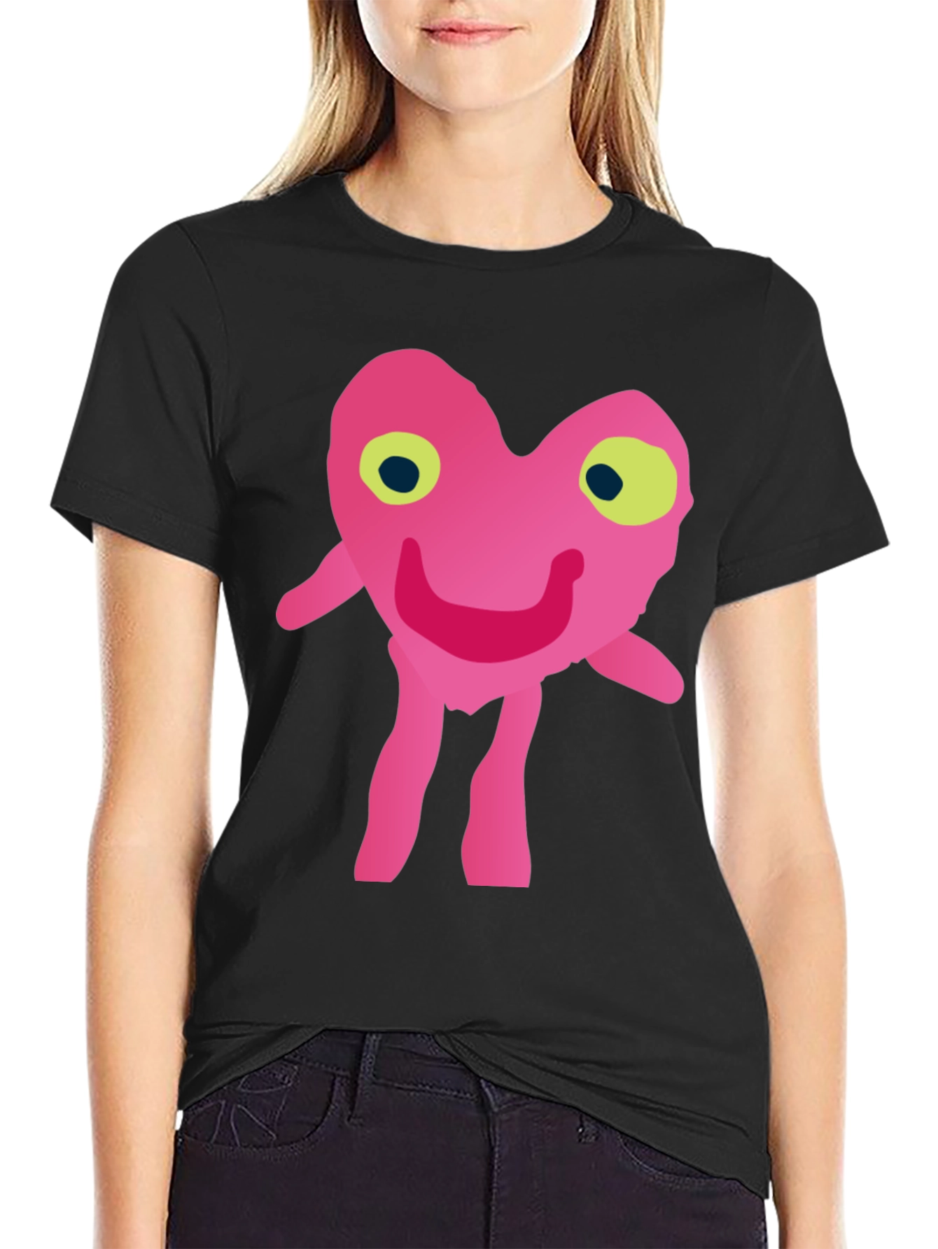 Funny Pink Heart Character Graphic T-Shirt