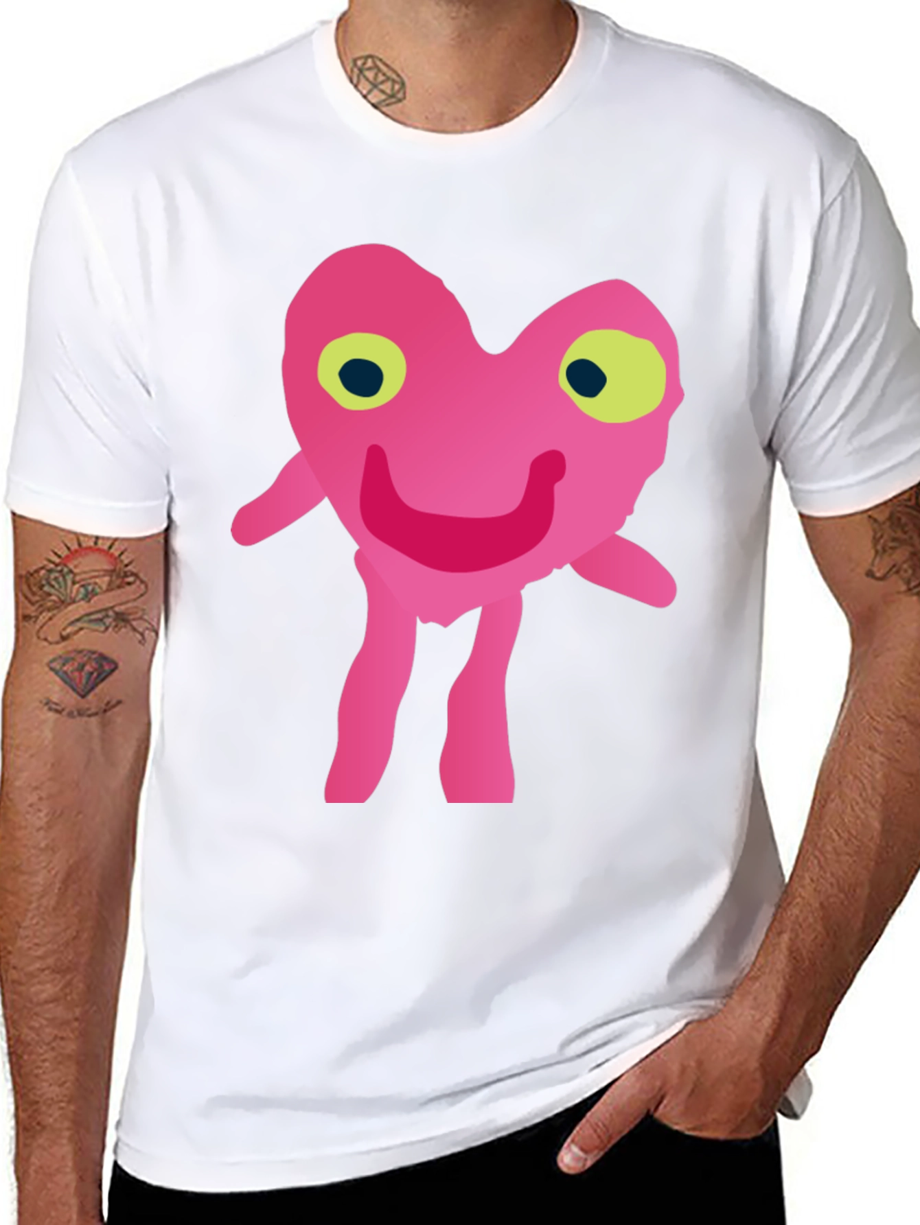 Funny Pink Heart Character Graphic T-Shirt