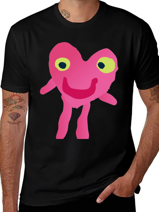 Funny Pink Heart Character Graphic T-Shirt