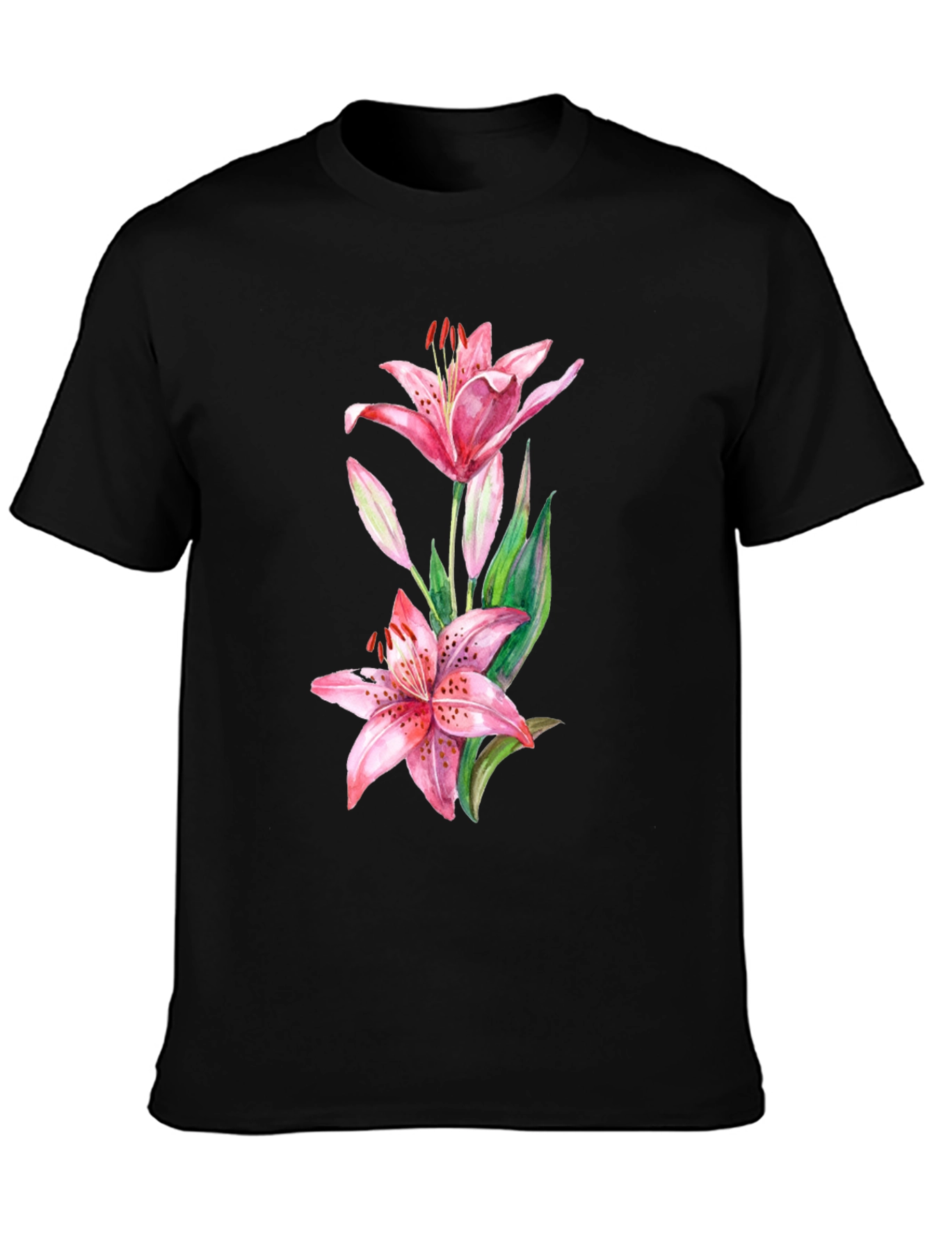 Lily Print Black T-Shirt