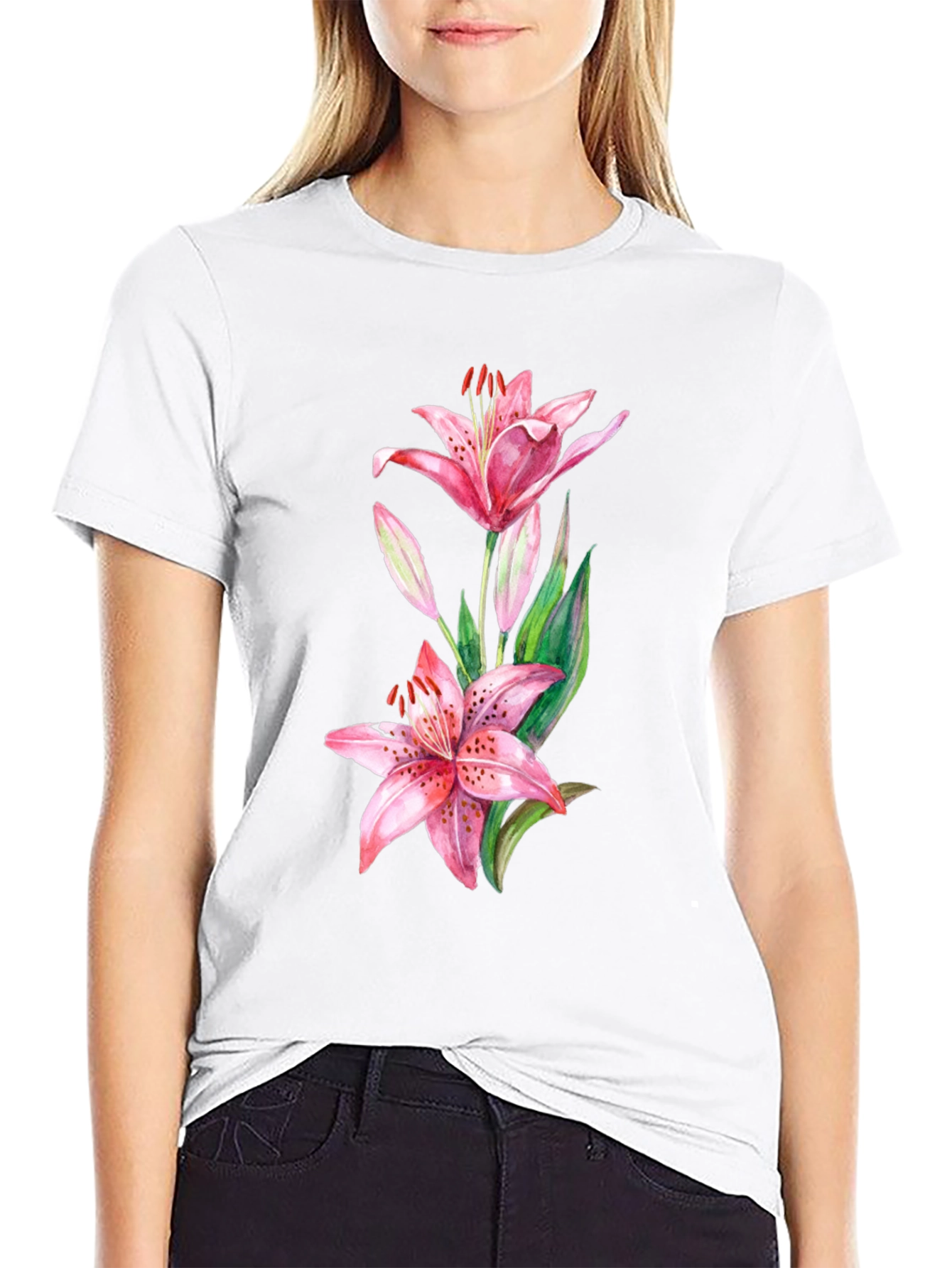 Lily Print Black T-Shirt