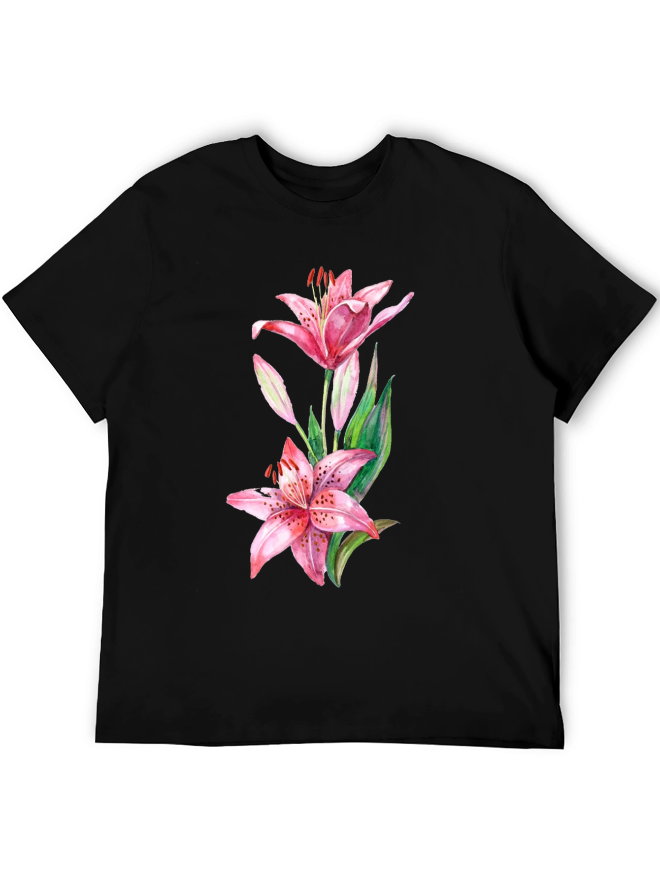 Lily Print Black T-Shirt