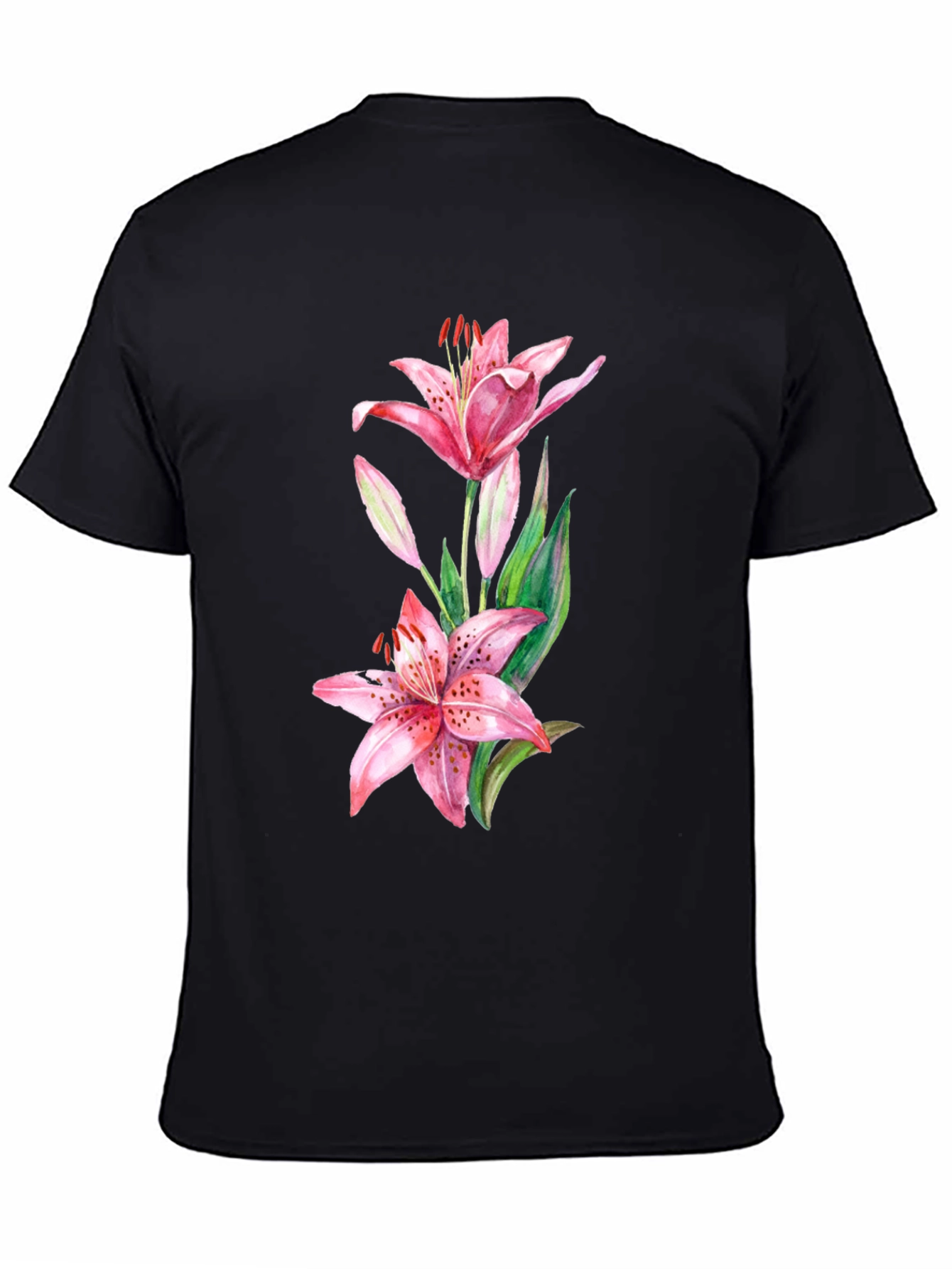 Lily Print Black T-Shirt