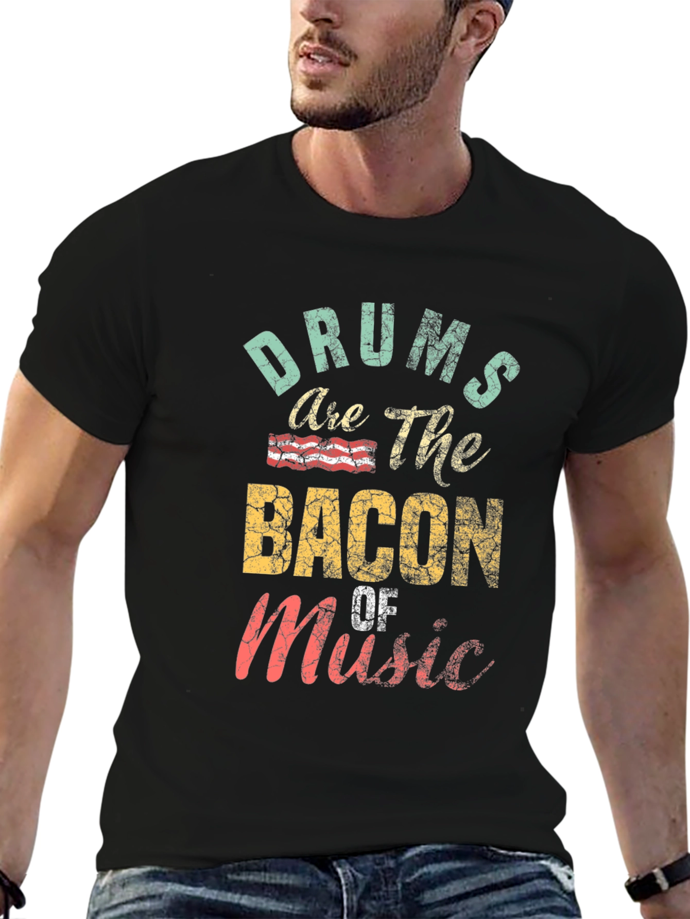 Drums are the Bacon of Music Black Graphic Tee