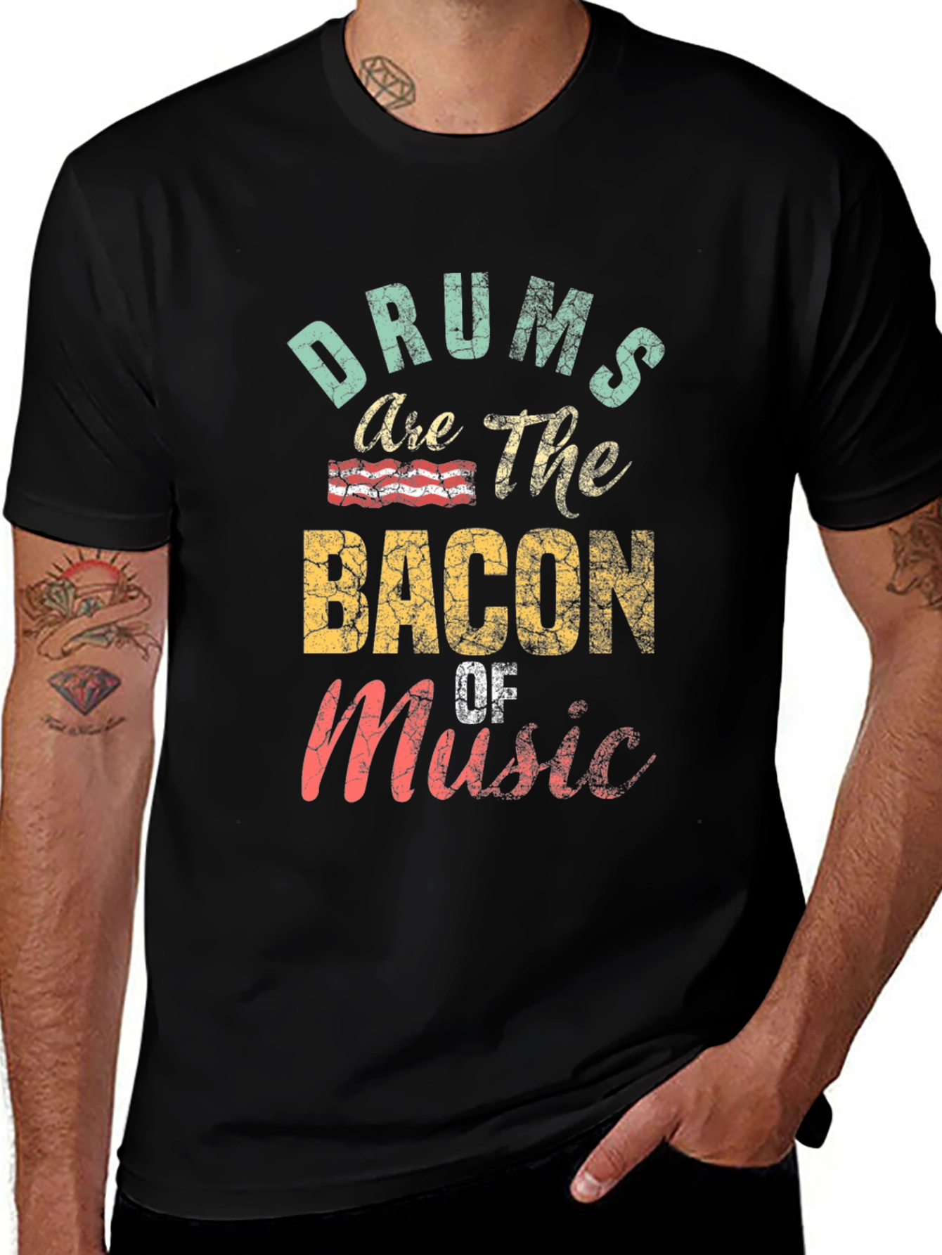 Drums are the Bacon of Music Black Graphic Tee
