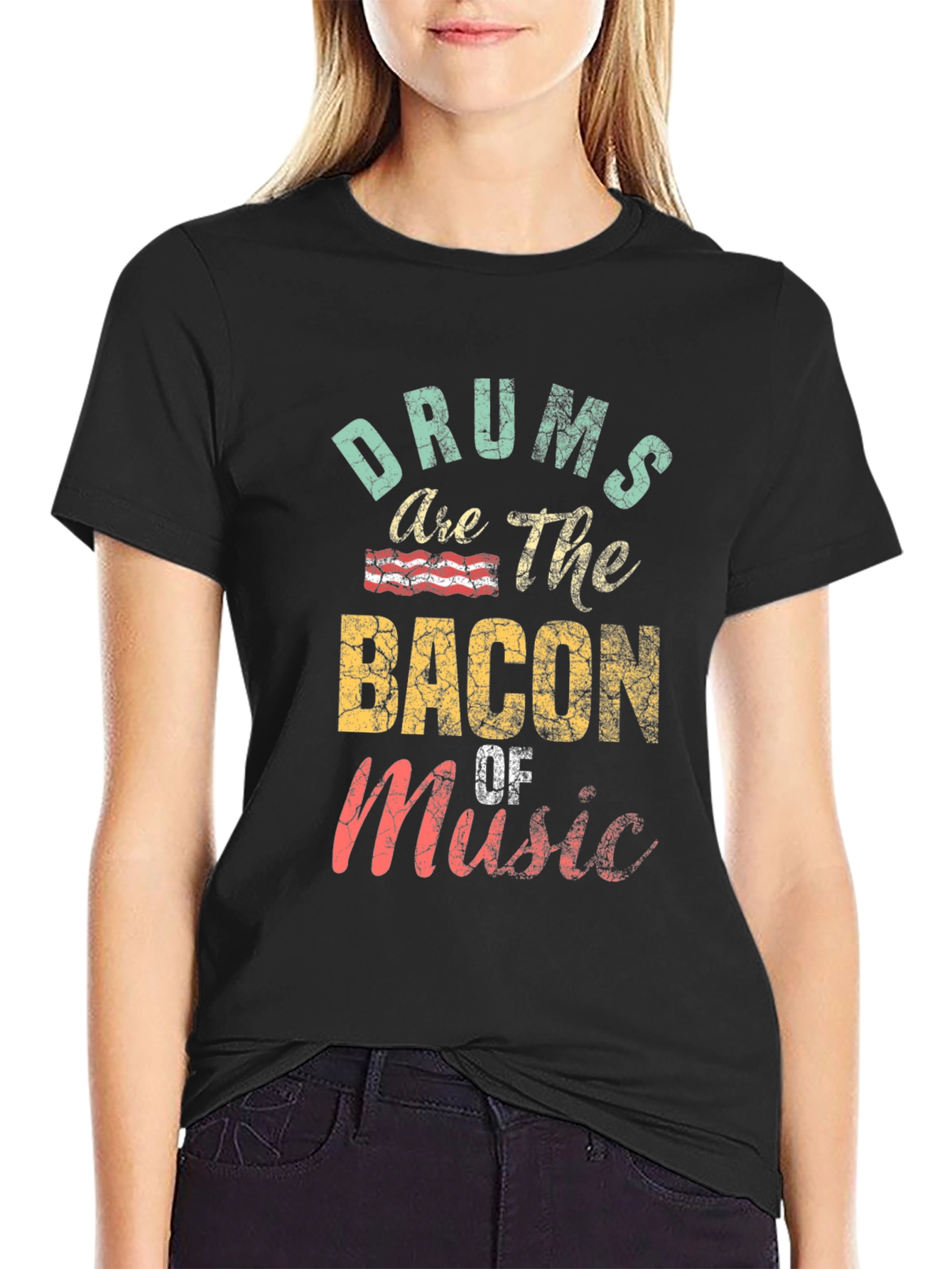 Drums are the Bacon of Music Black Graphic Tee