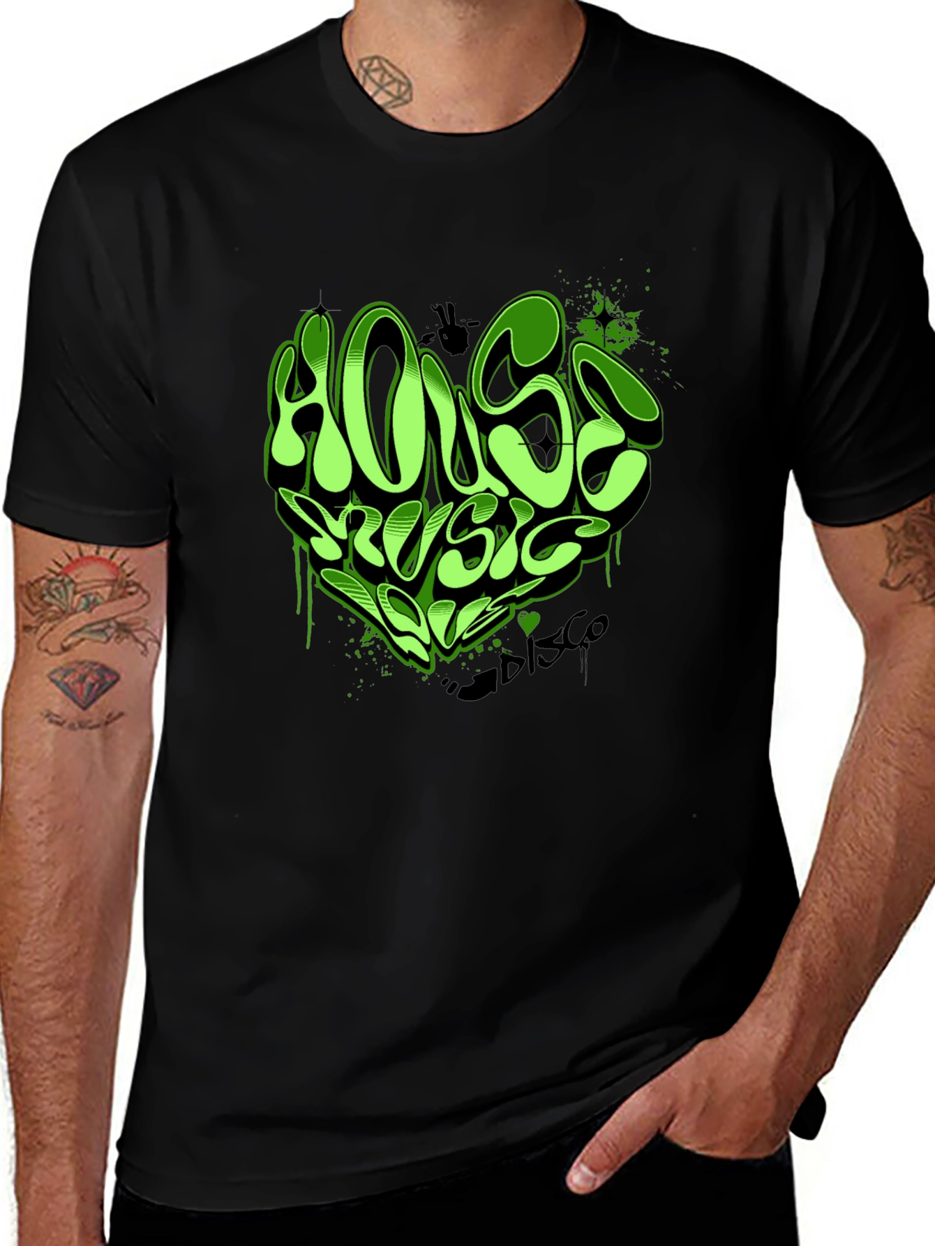 House Music T-Shirt - Green Graffiti Heart Design