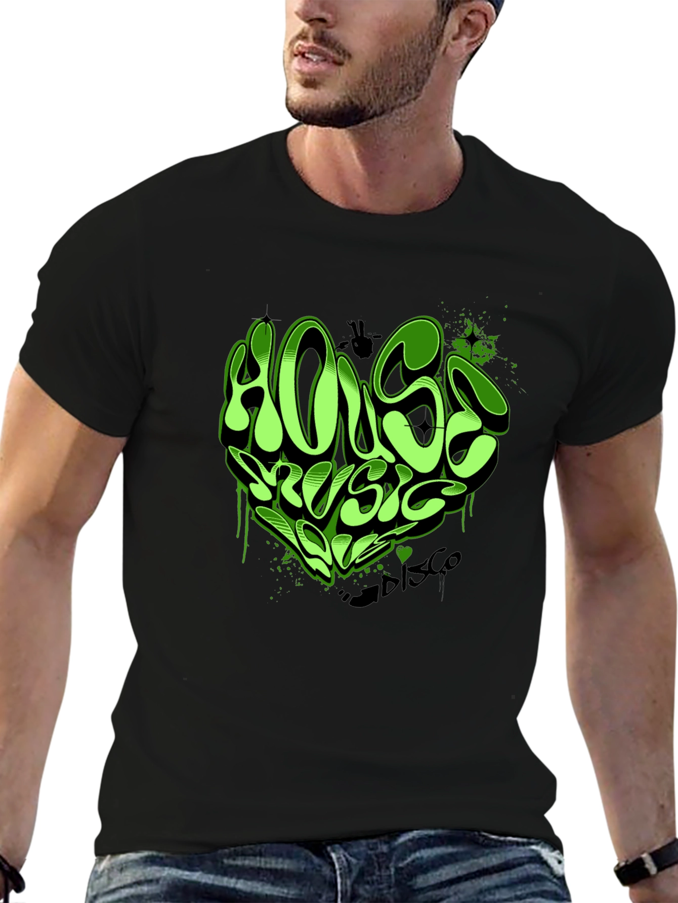 House Music T-Shirt - Green Graffiti Heart Design