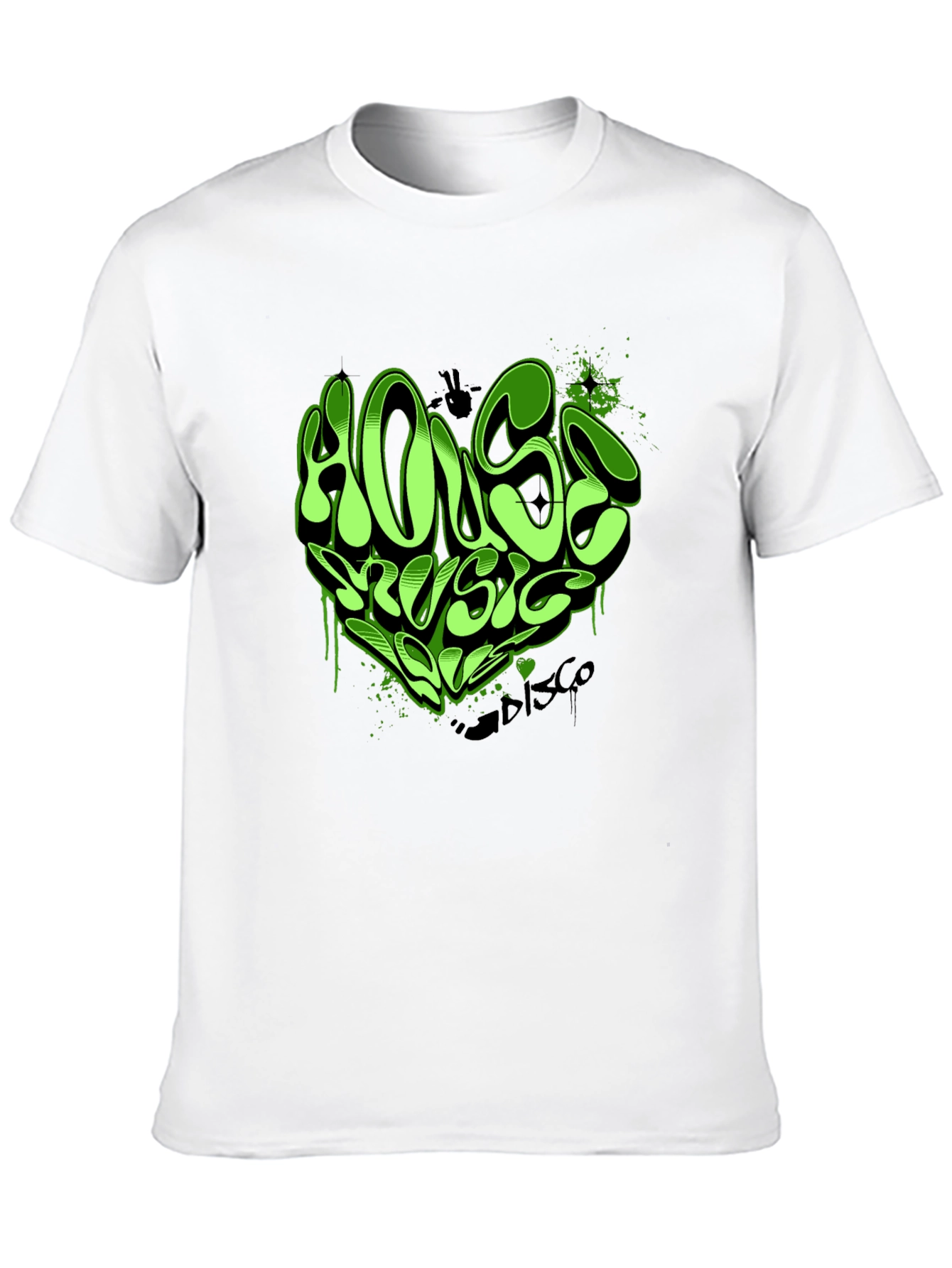 House Music T-Shirt - Green Graffiti Heart Design