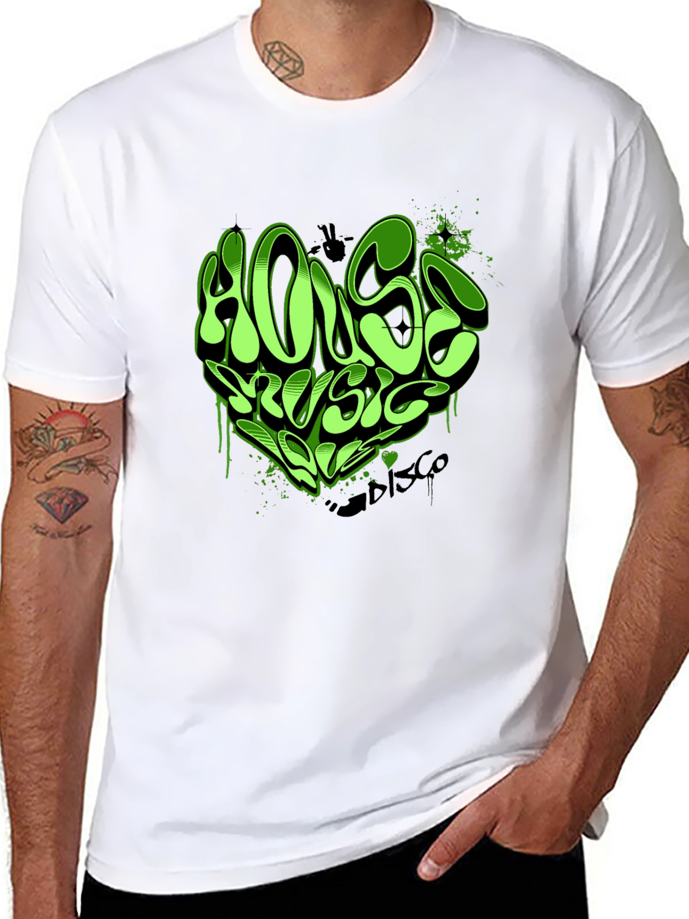 House Music T-Shirt - Green Graffiti Heart Design