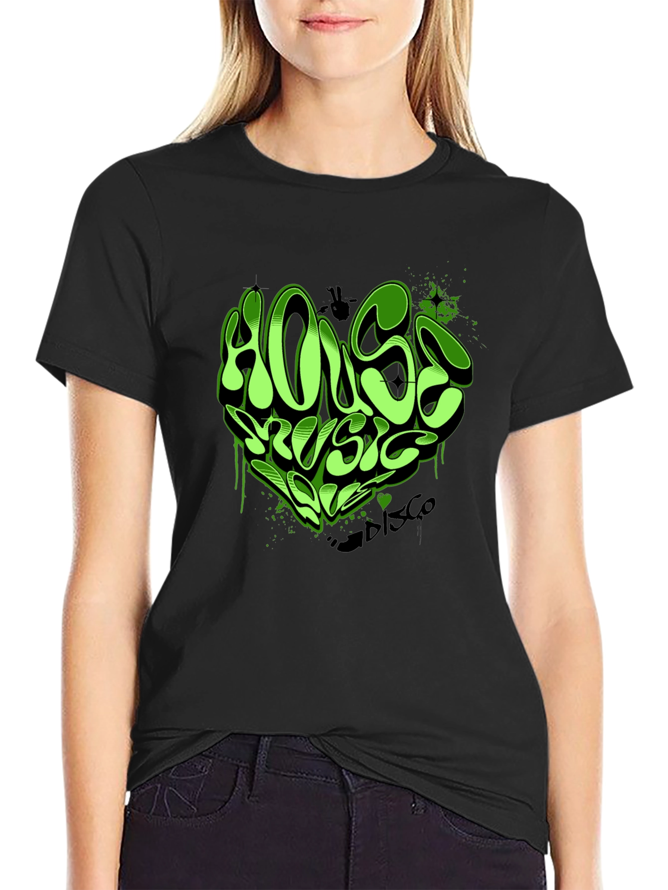 House Music T-Shirt - Green Graffiti Heart Design