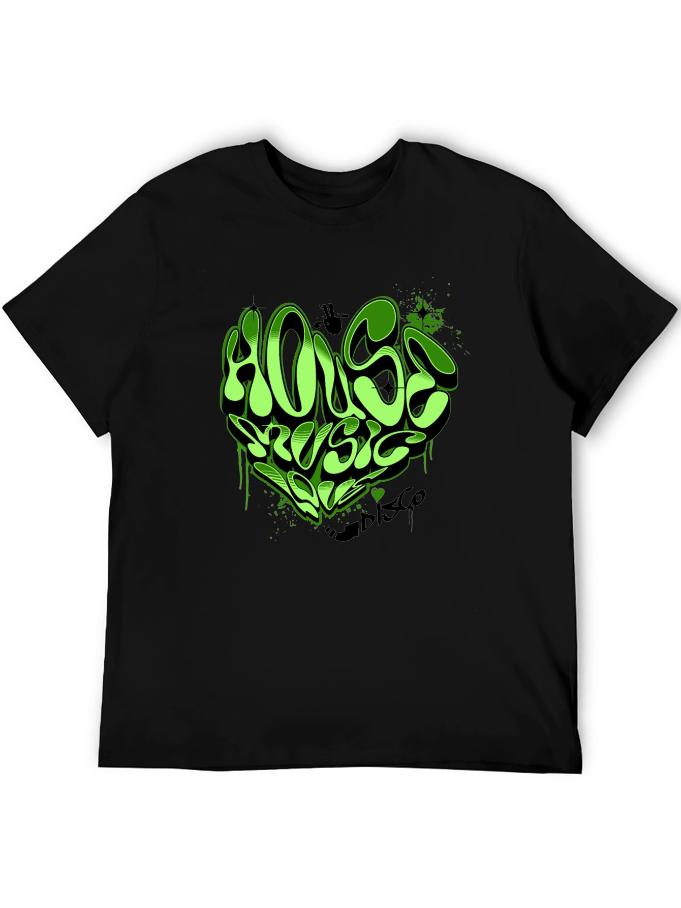 House Music T-Shirt - Green Graffiti Heart Design