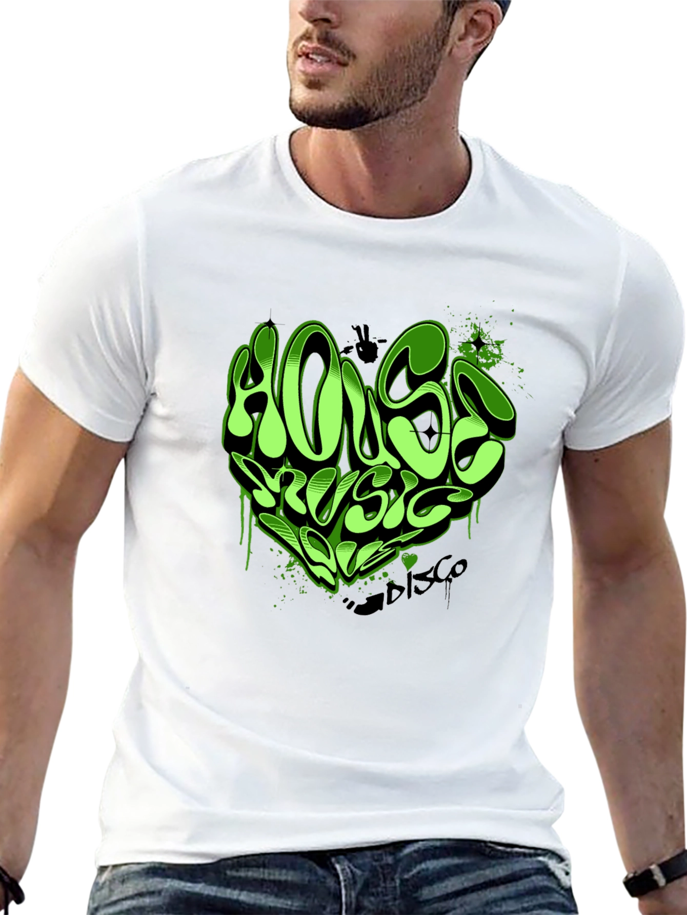 House Music T-Shirt - Green Graffiti Heart Design