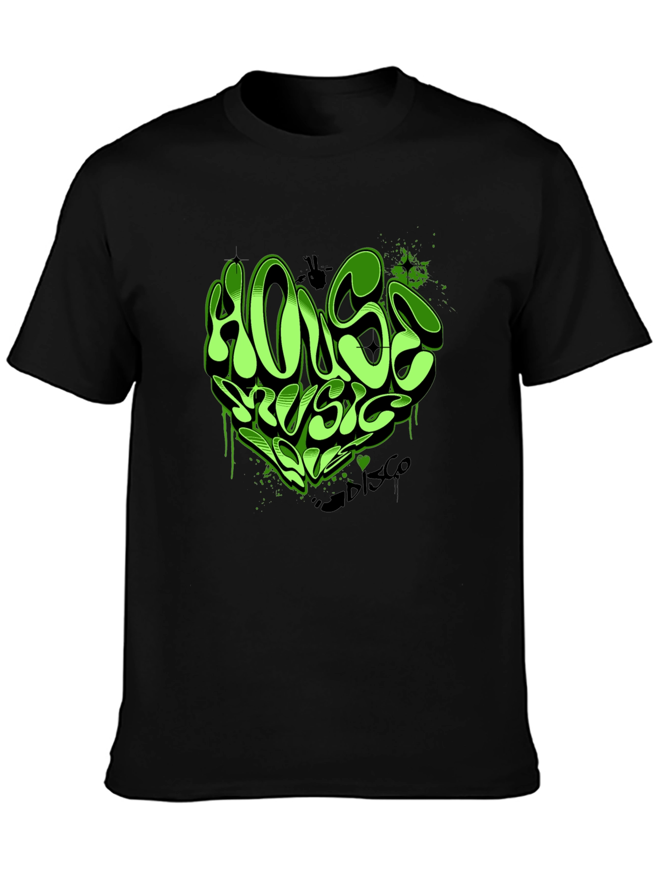 House Music T-Shirt - Green Graffiti Heart Design