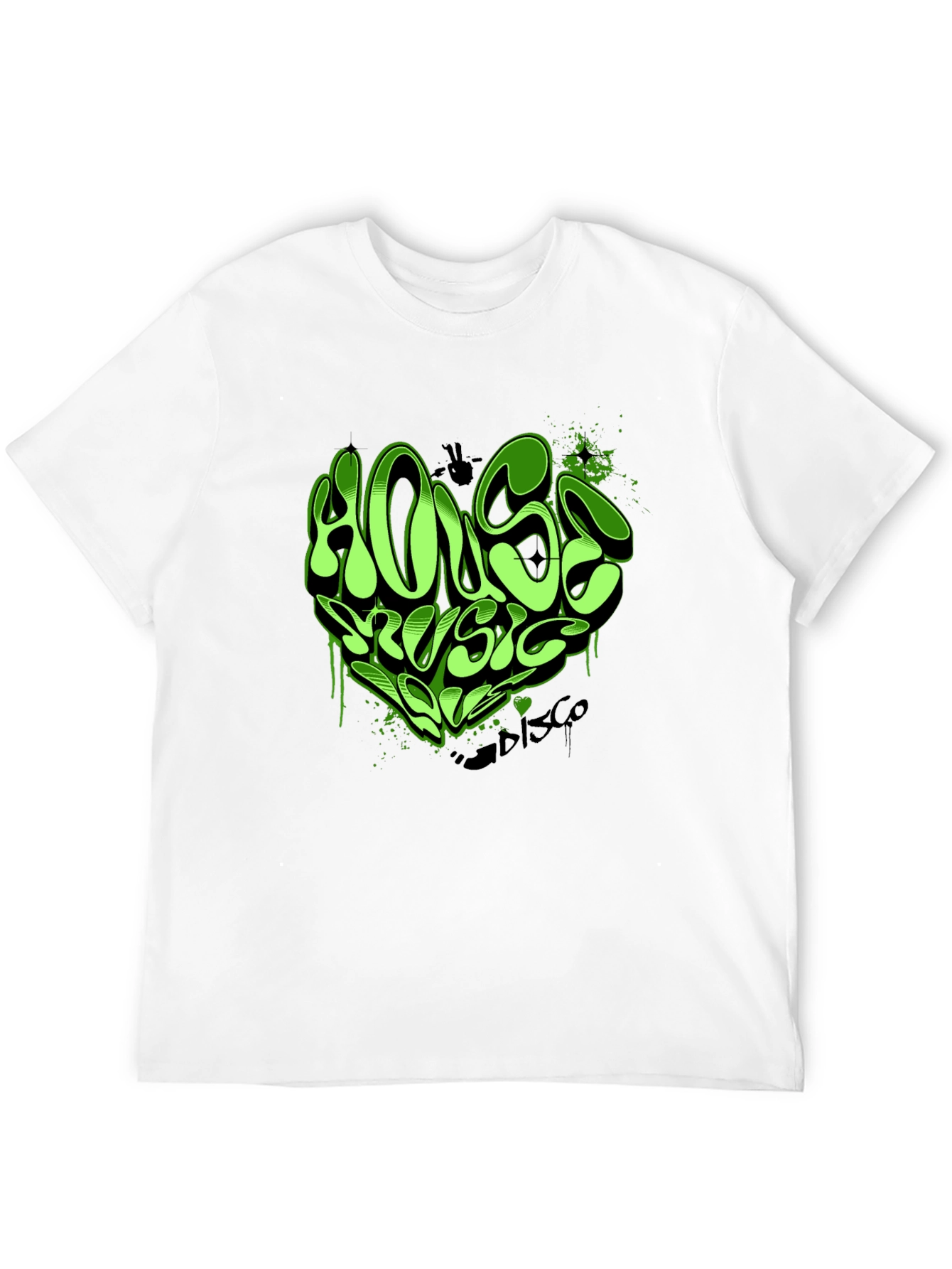 House Music T-Shirt - Green Graffiti Heart Design
