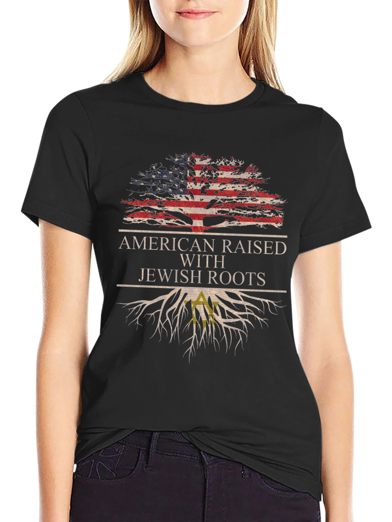 American Raised With Jewish Roots Tree T-Shirt