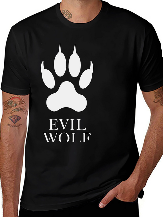 Evil Wolf Paw Print Graphic Tee - Black Cotton T-Shirt