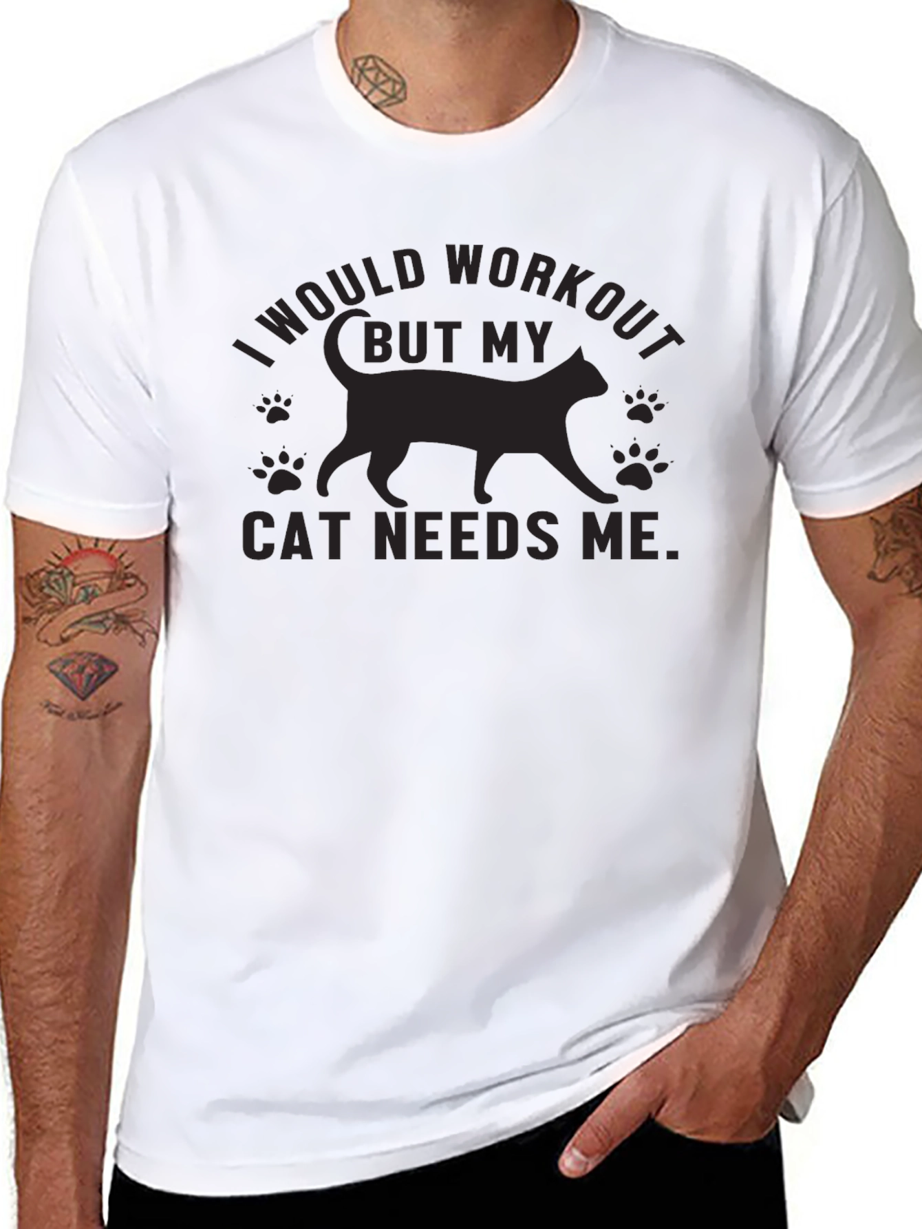 Cat Needs Me T-Shirt - Workout Excuse Tee