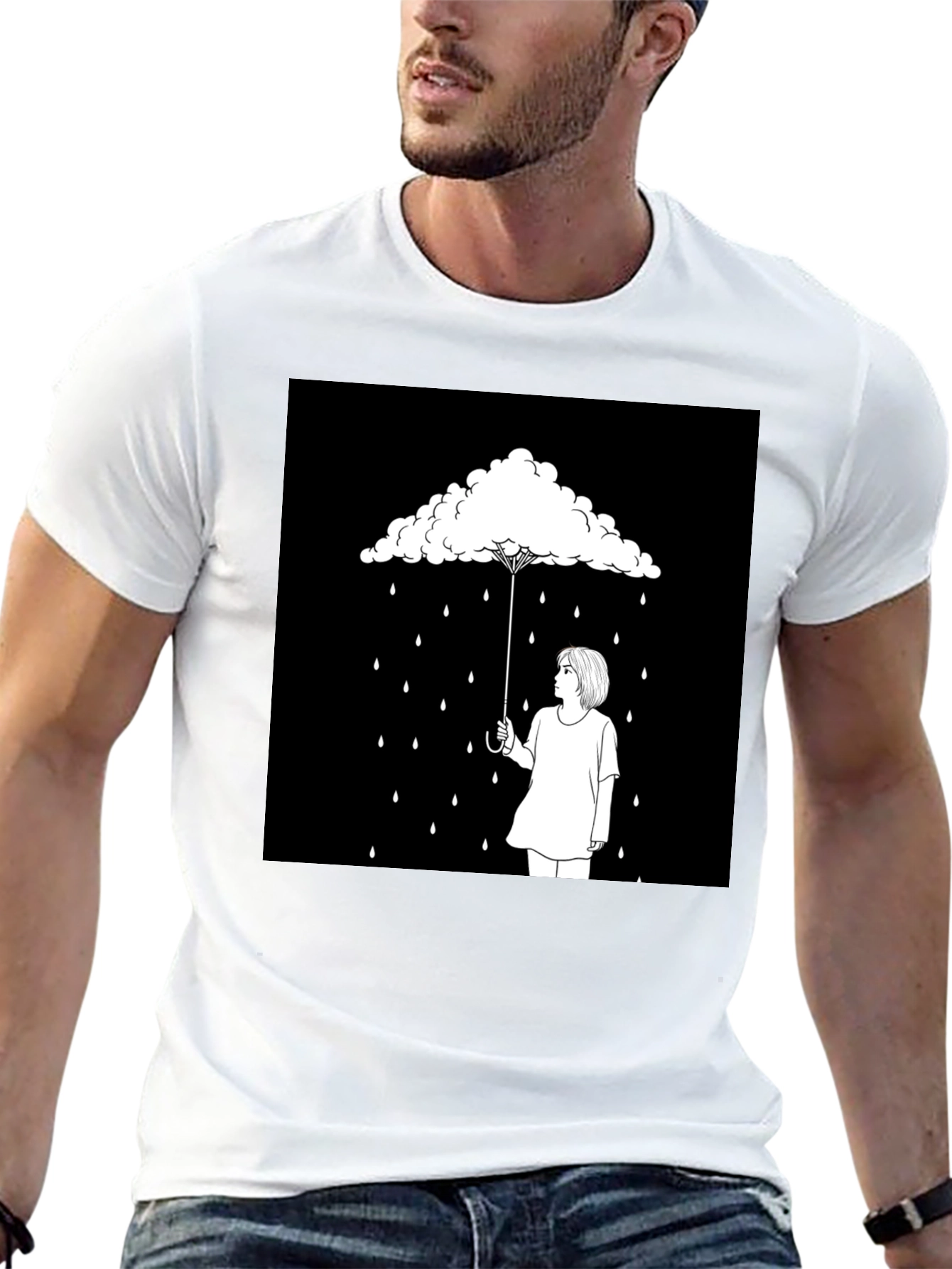 Cloud Umbrella Graphic Tee - Unique Black T-Shirt