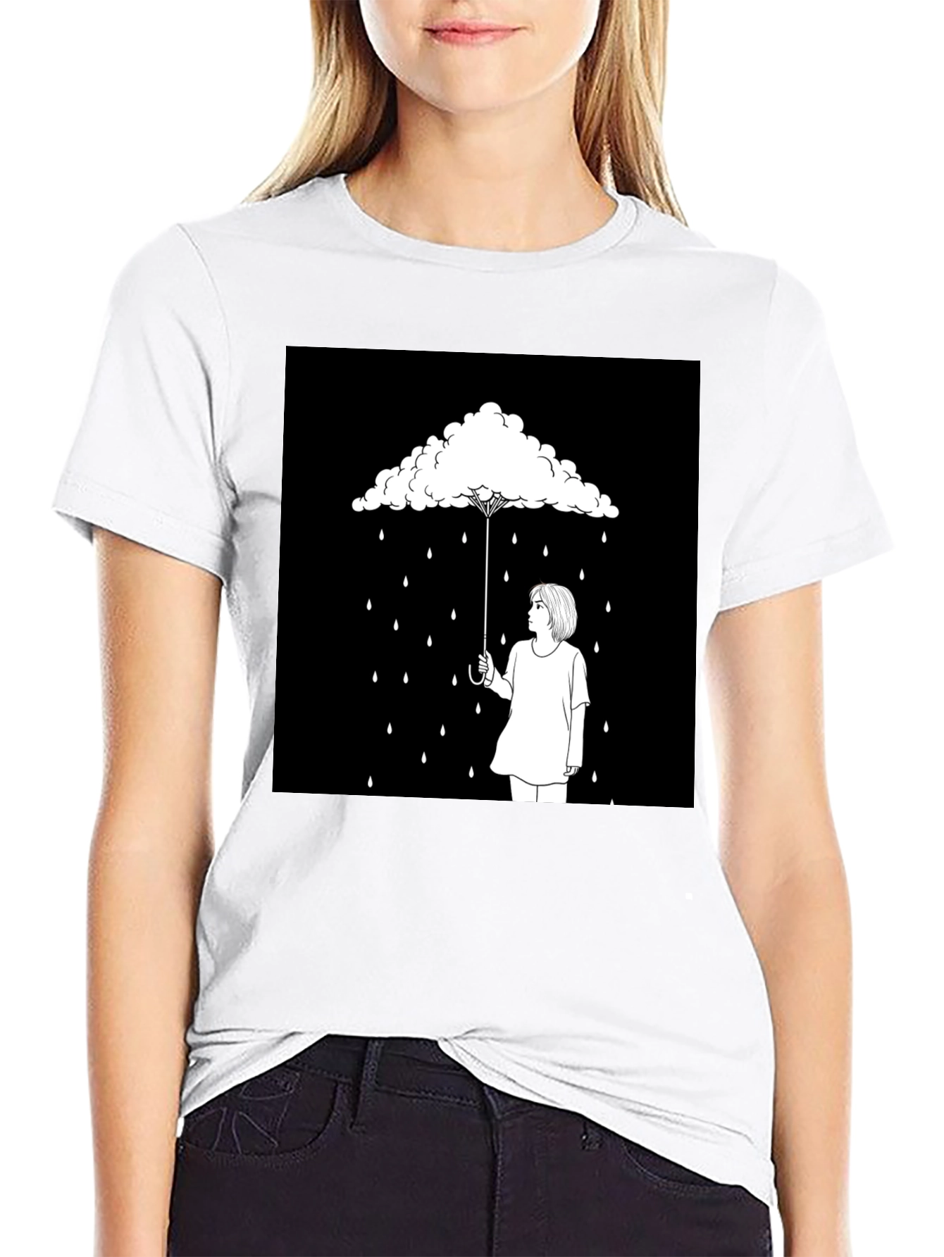 Cloud Umbrella Graphic Tee - Unique Black T-Shirt