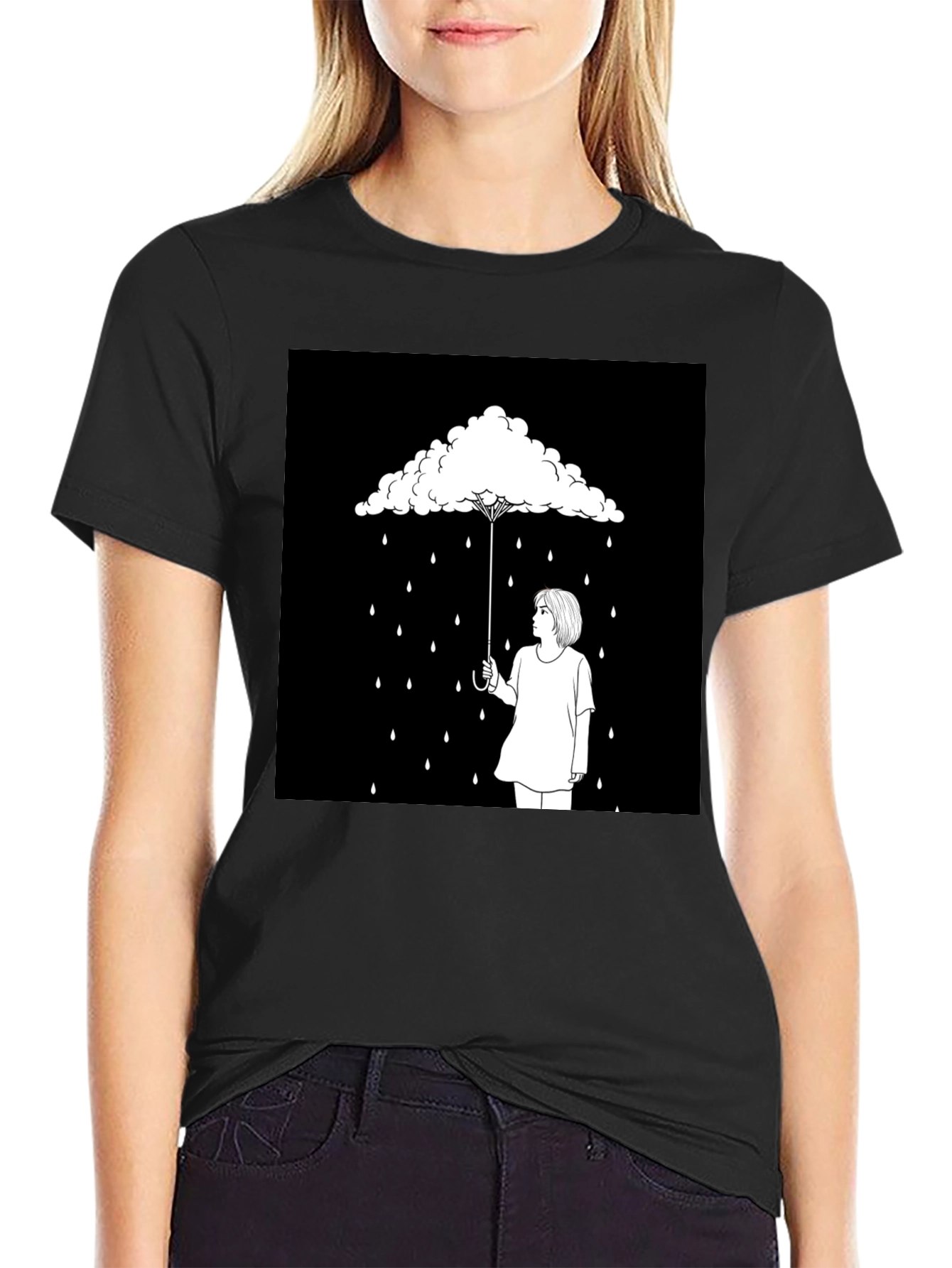 Cloud Umbrella Graphic Tee - Unique Black T-Shirt