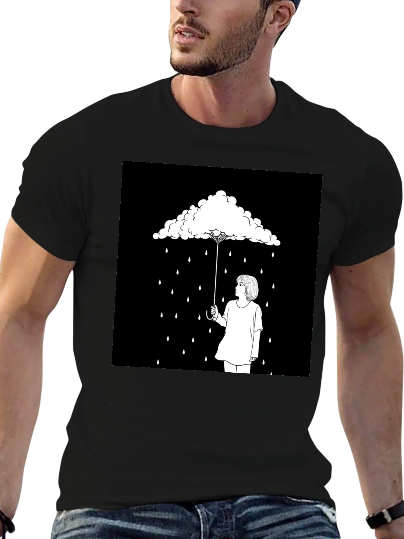 Cloud Umbrella Graphic Tee - Unique Black T-Shirt