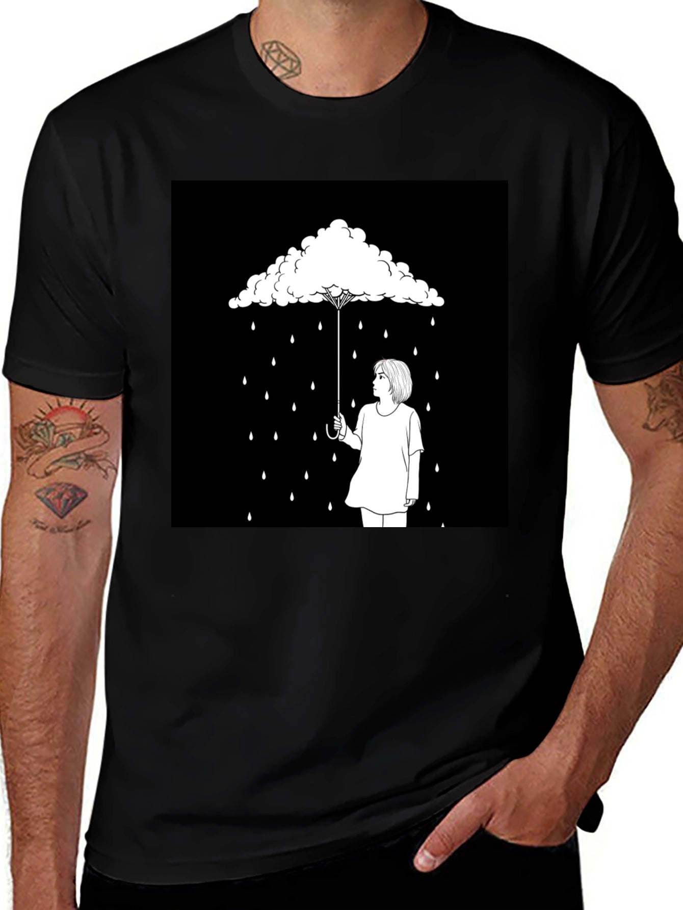 Cloud Umbrella Graphic Tee - Unique Black T-Shirt