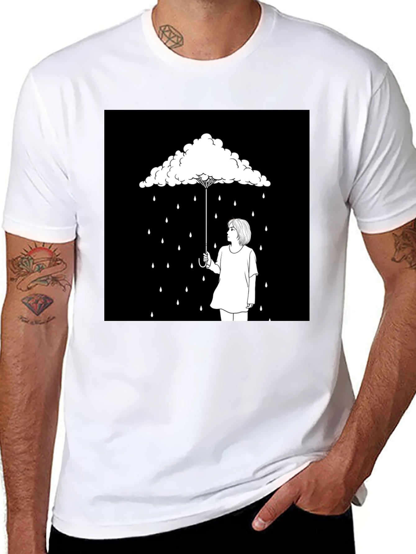 Cloud Umbrella Graphic Tee - Unique Black T-Shirt