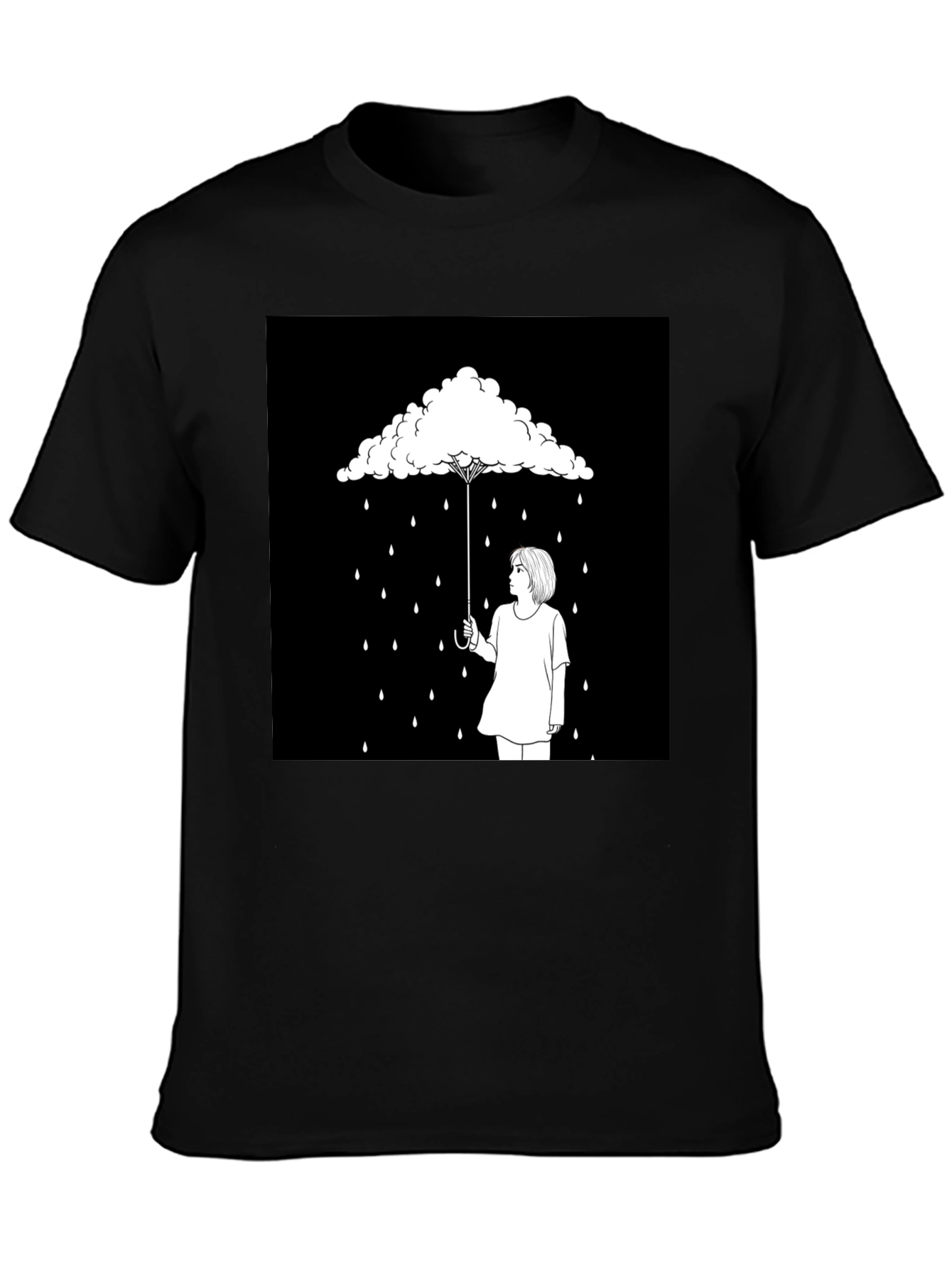Cloud Umbrella Graphic Tee - Unique Black T-Shirt