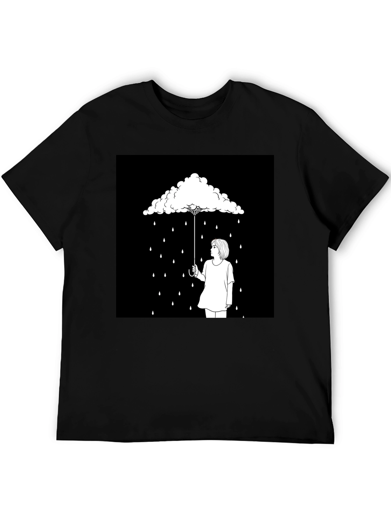 Cloud Umbrella Graphic Tee - Unique Black T-Shirt