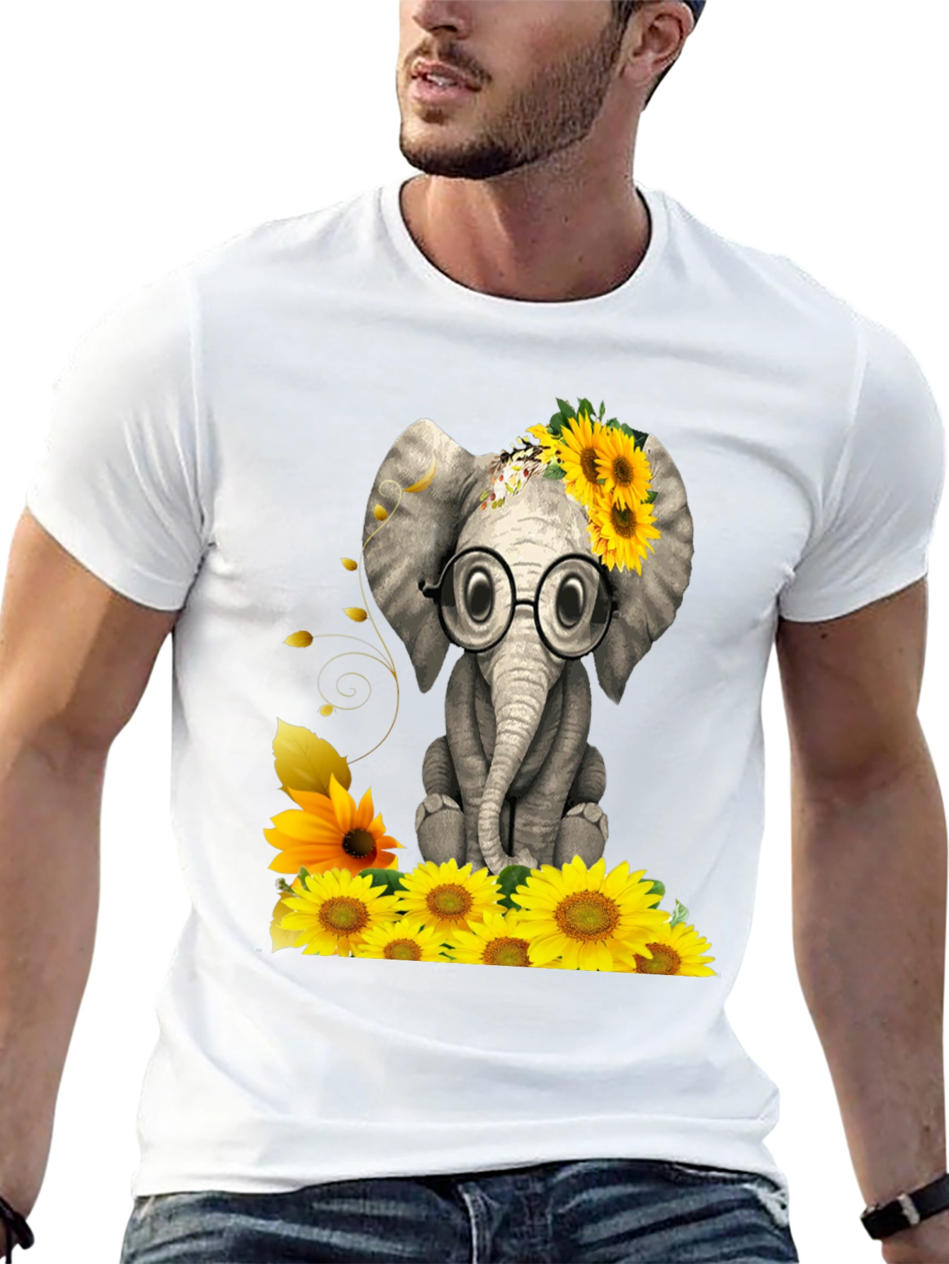 Elephant with Sunflowers Graphic Tee