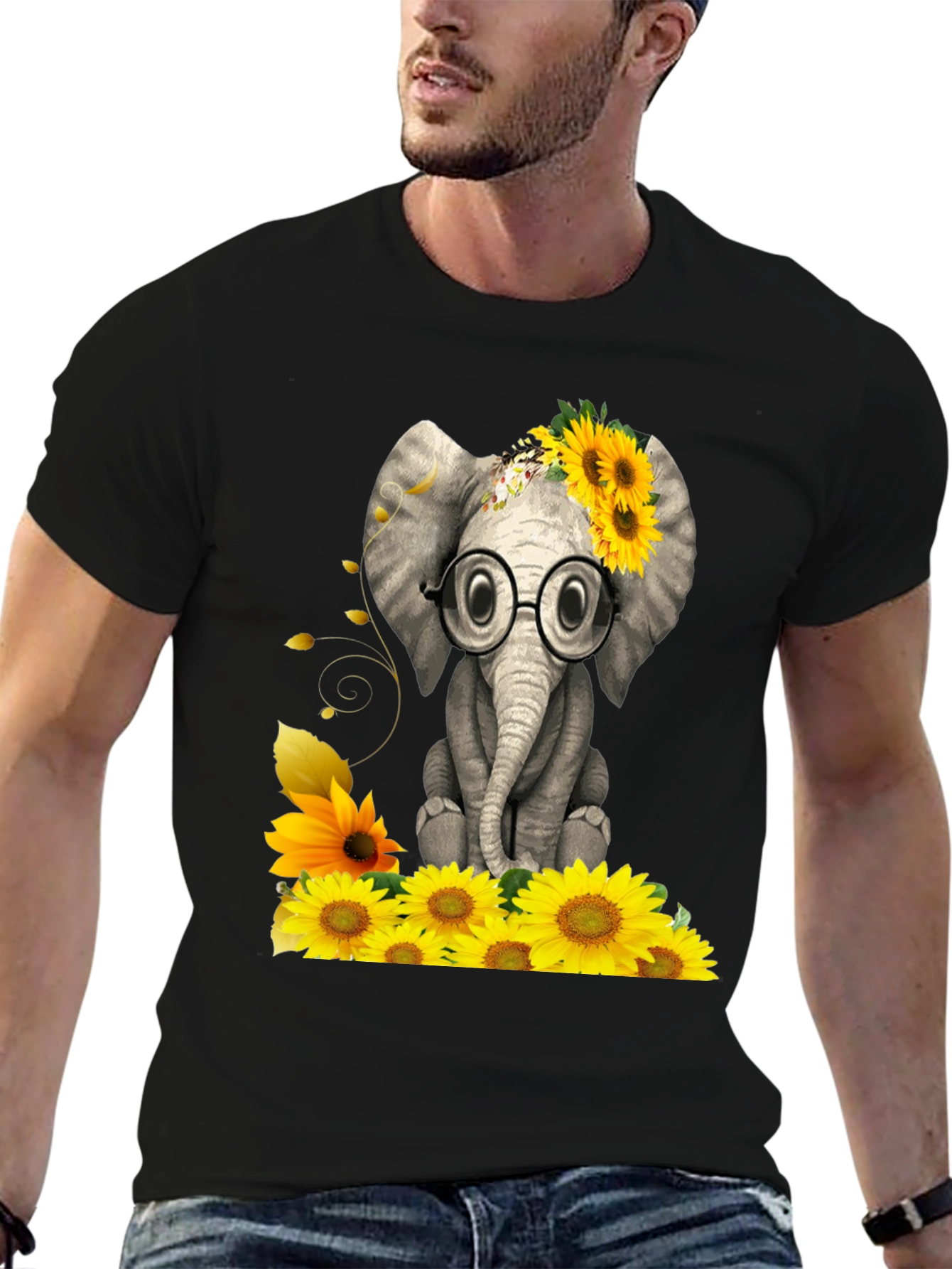 Elephant with Sunflowers Graphic Tee