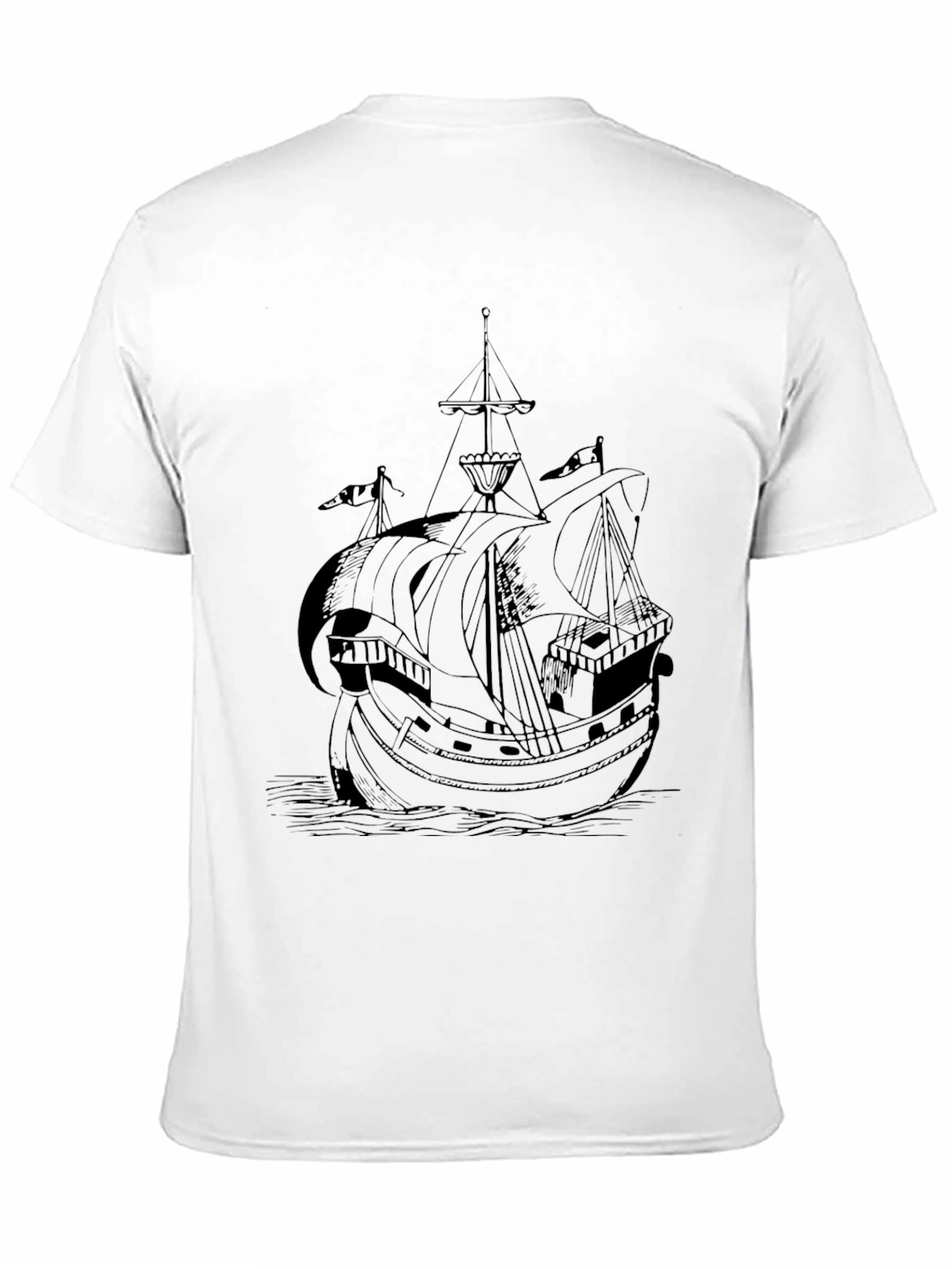 Nautical Black T-Shirt with Ship Print
