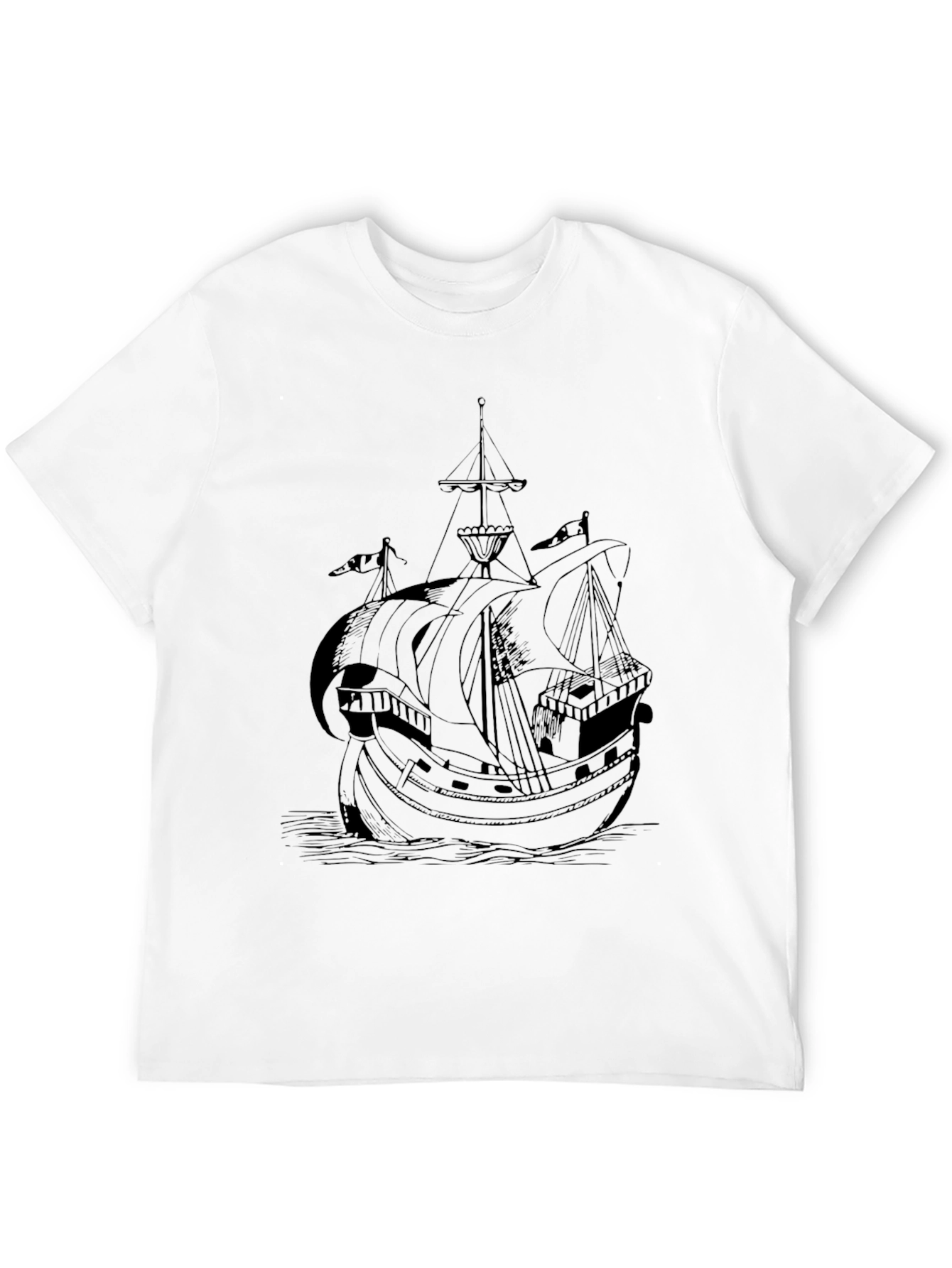 Nautical Black T-Shirt with Ship Print