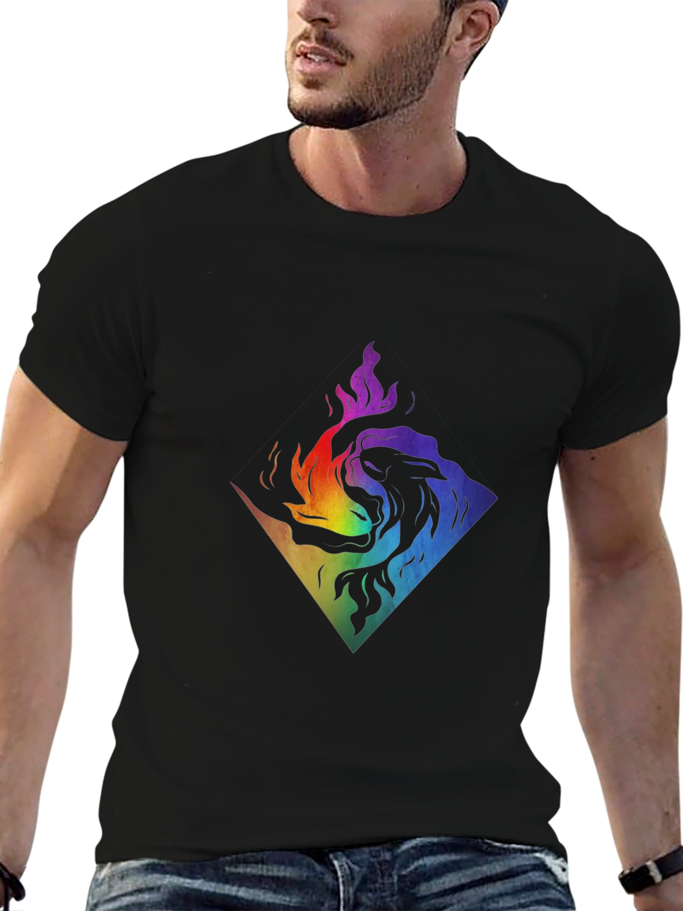 Rainbow Lion Fire Graphic T-Shirt