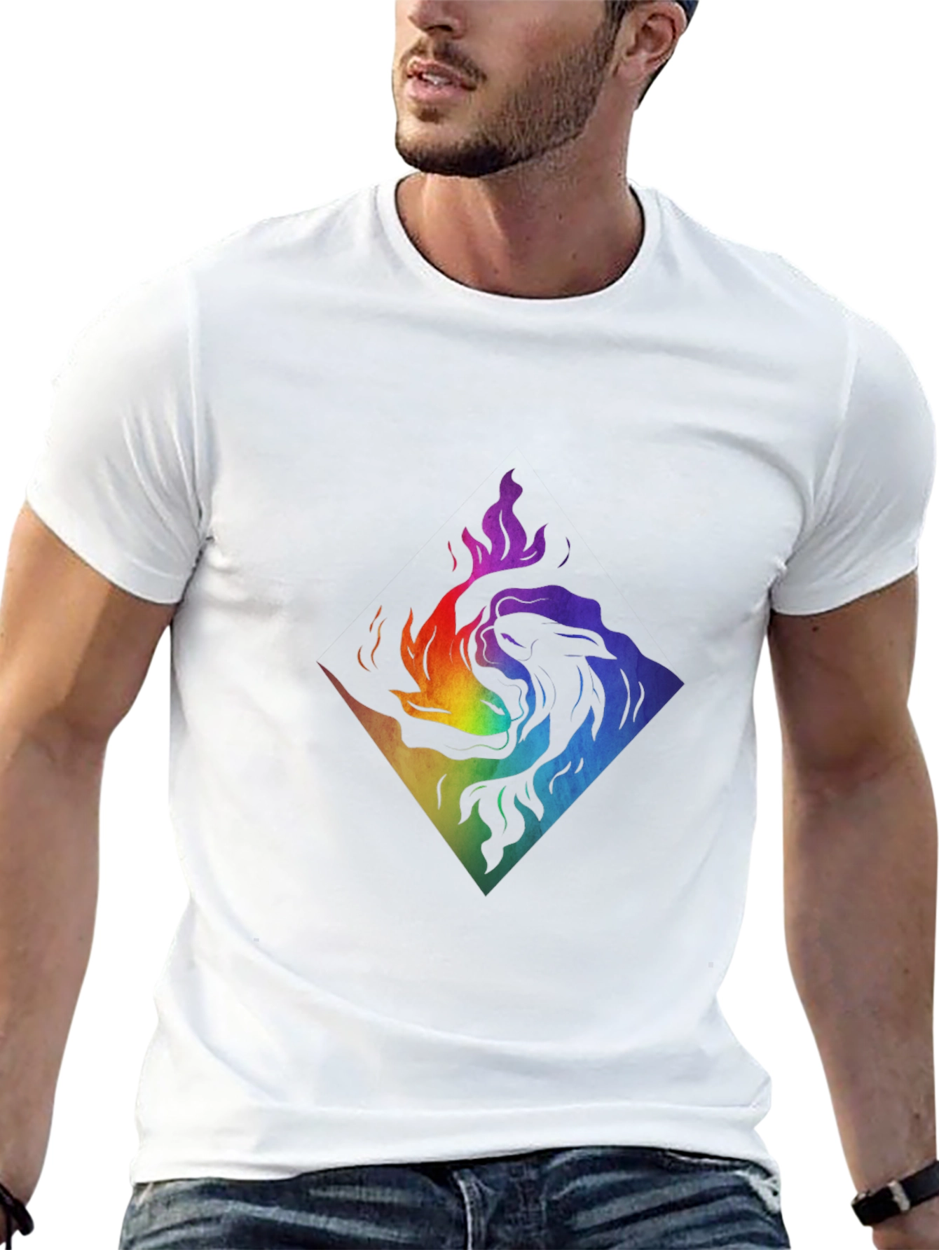 Rainbow Lion Fire Graphic T-Shirt
